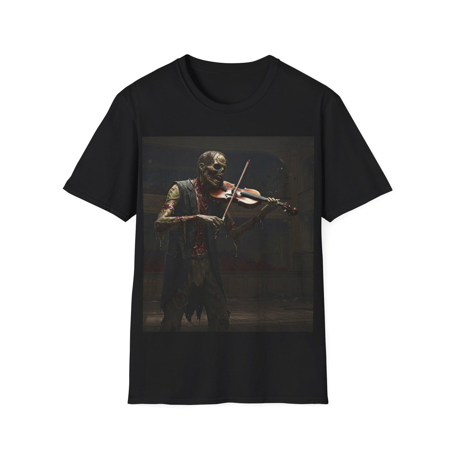 UK - Vintage Zombie Violinist Apocalyptic Portrait Tee, bold, decaying zombie graphic