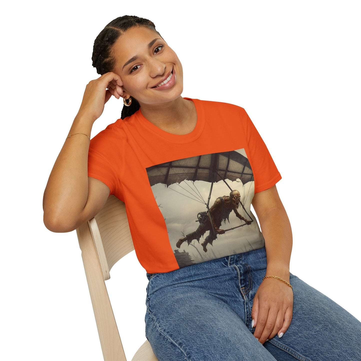 Zombie Parachute Unisex Softstyle T-Shirt - Perfect for Halloween and Horror Fans