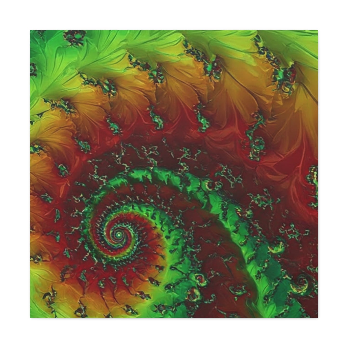 Vibrant Fractal Art Canvas - Green and Red Abstract Wall Decor