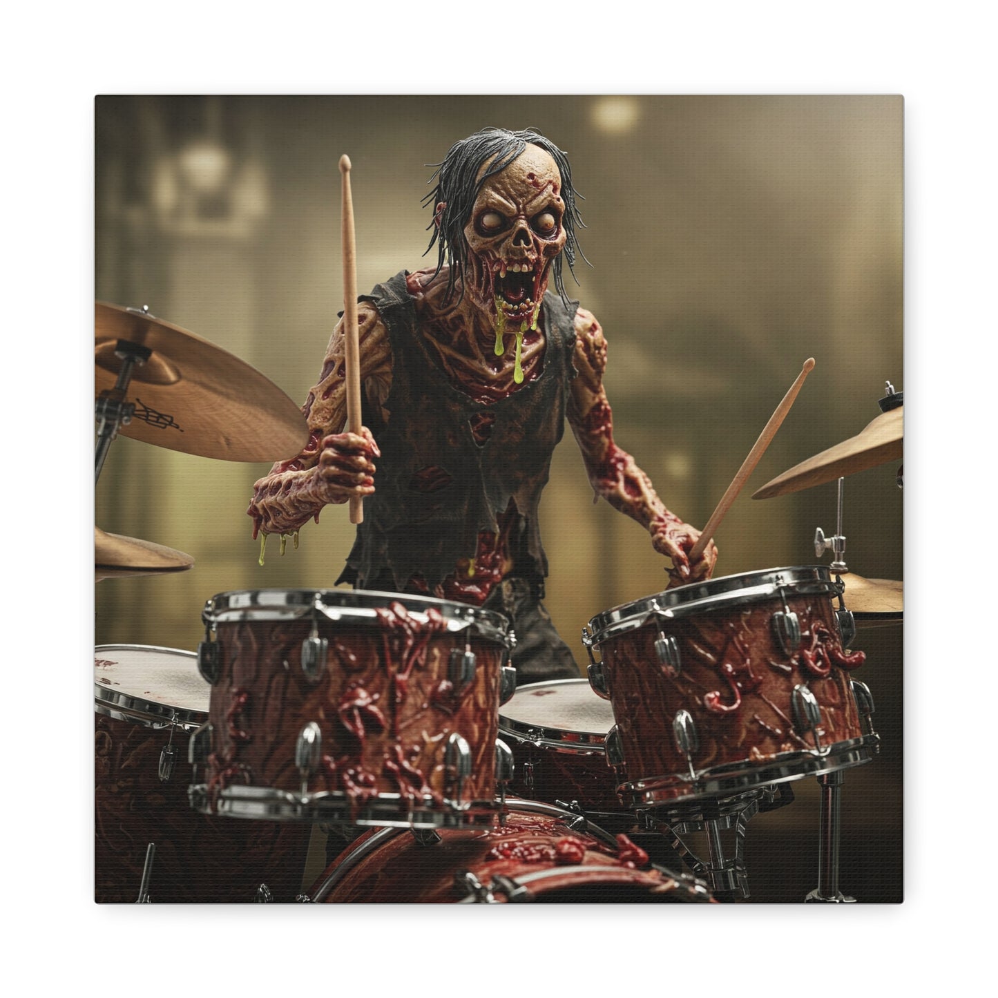Zombie Drummer Canvas Wall Art - Spooky Horror Decor for Music Lovers