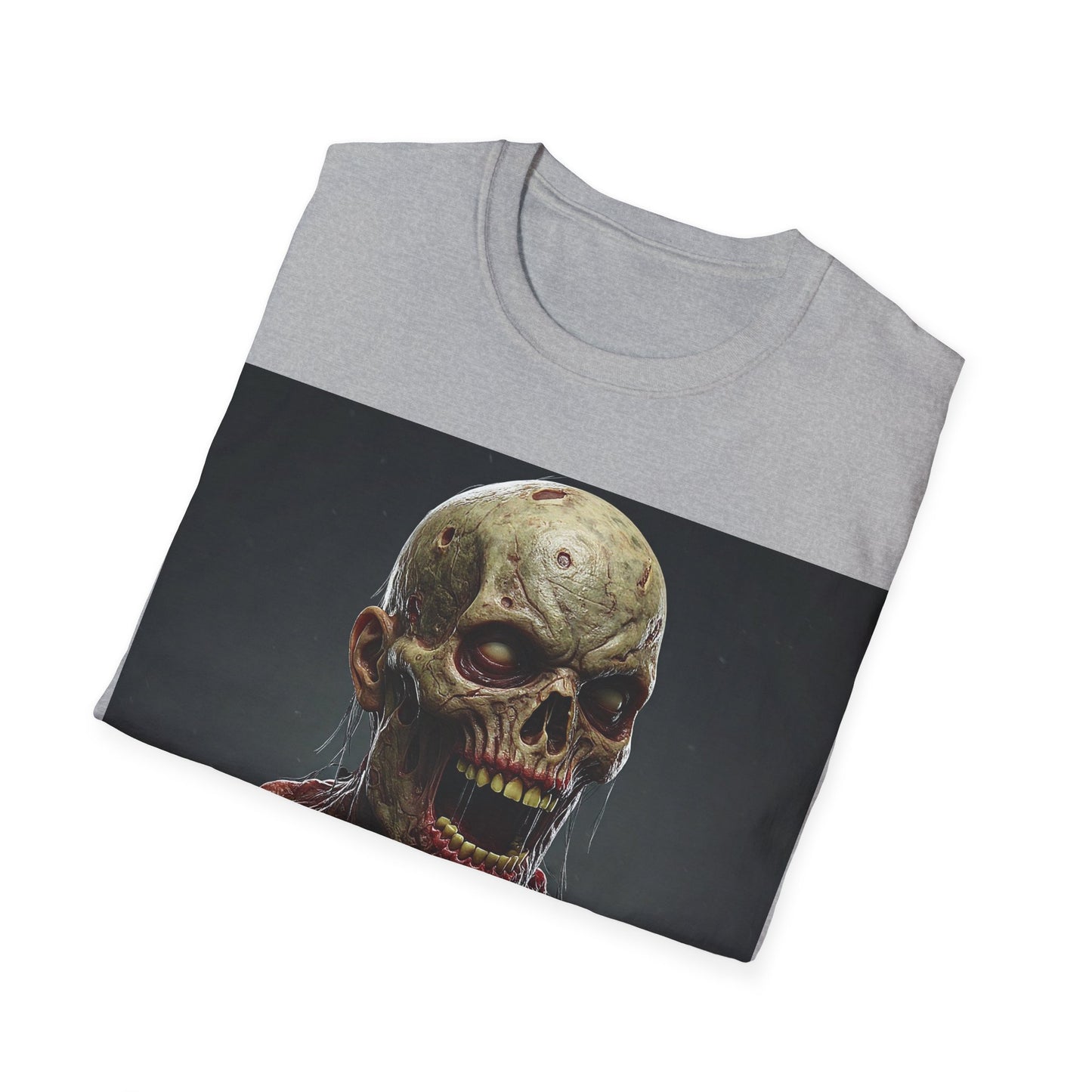 UK - Unisex Softstyle T-Shirt with Creepy Zombie Graphic - Perfect for Halloween and Horror Fans
