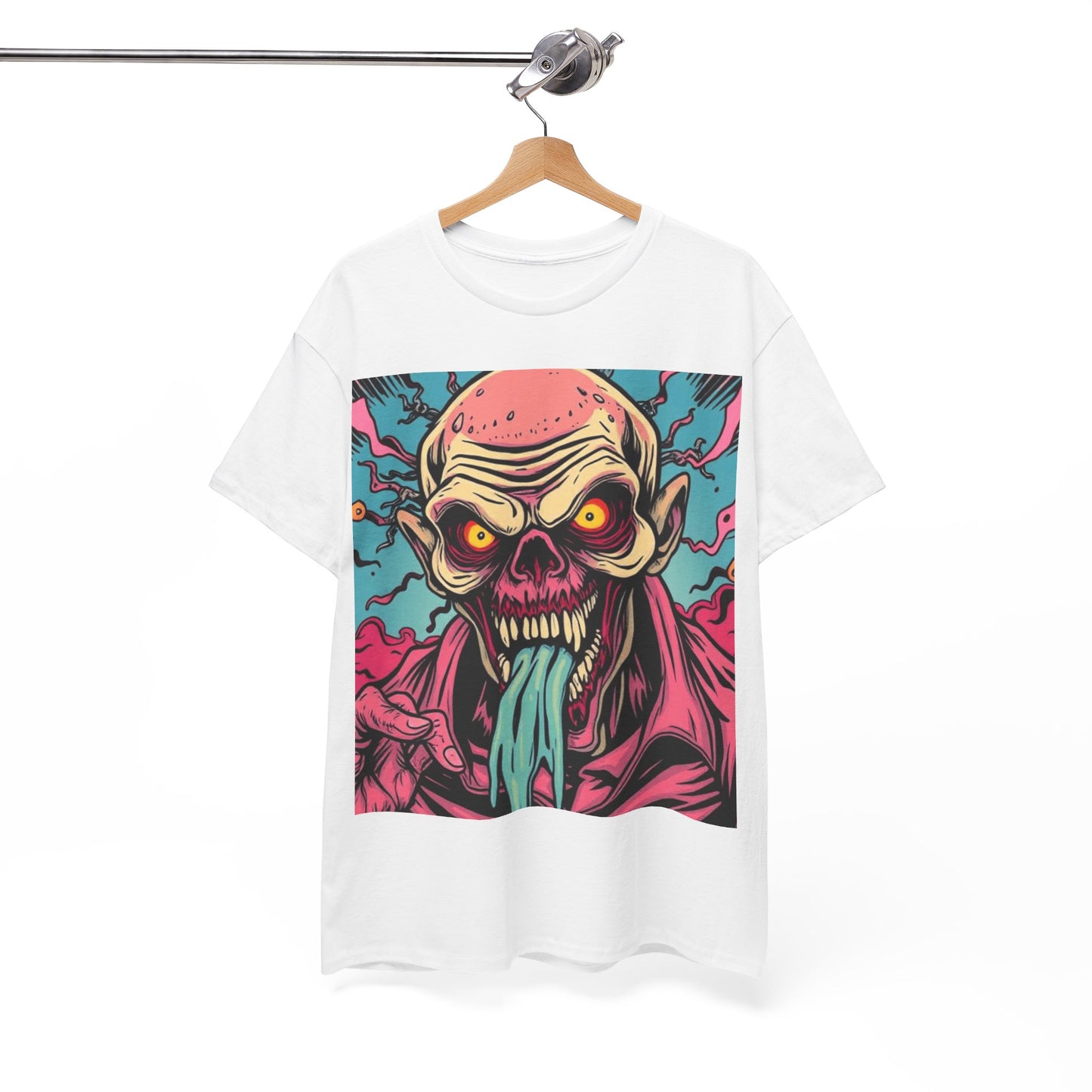 UK - Unisex Heavy Cotton Tee - Retro Zombie Design Graphic Tee for Halloween and Casual Wear