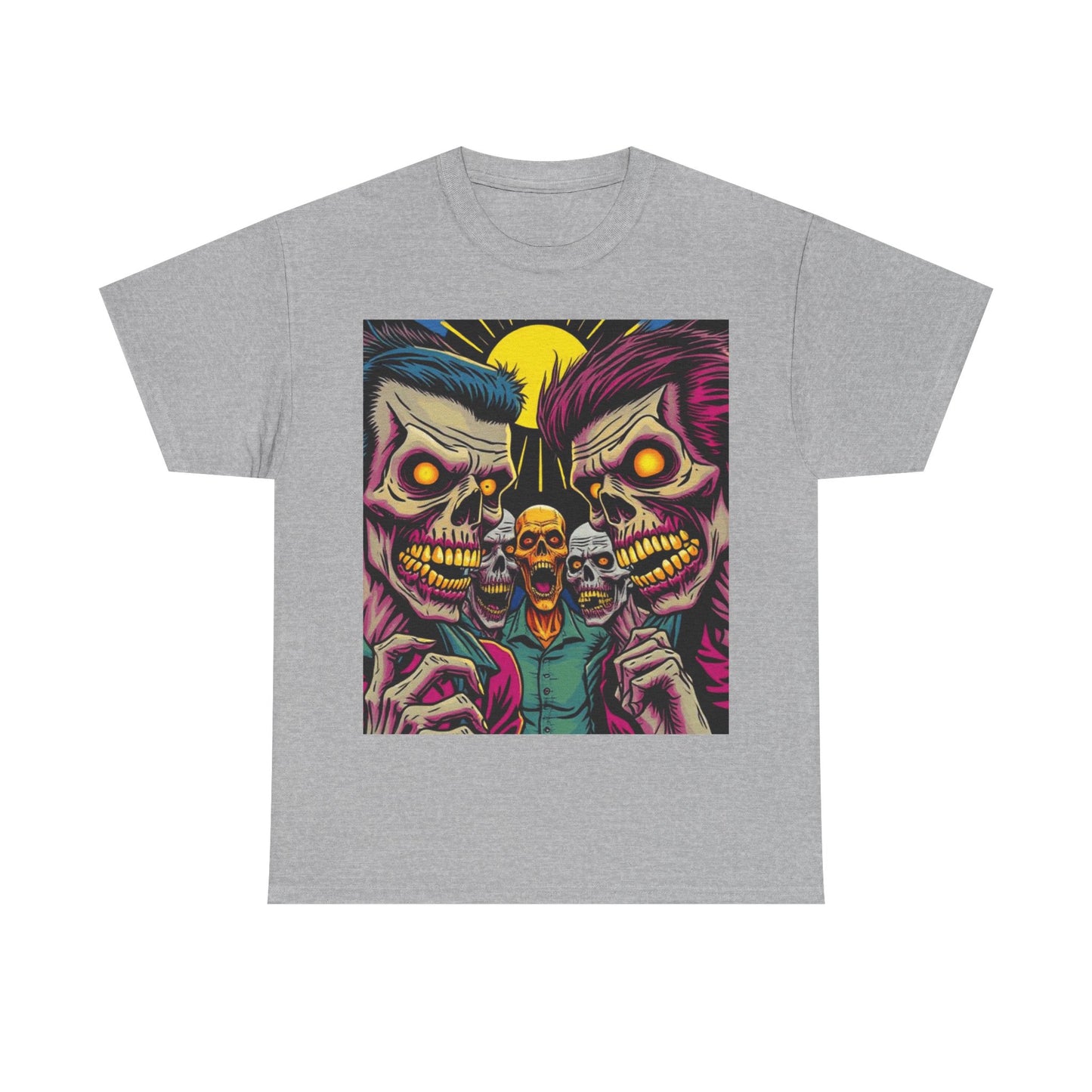 UK - Vibrant Skulls Unisex Heavy Cotton Tee - Edgy Graphic T-Shirt for Horror Fans