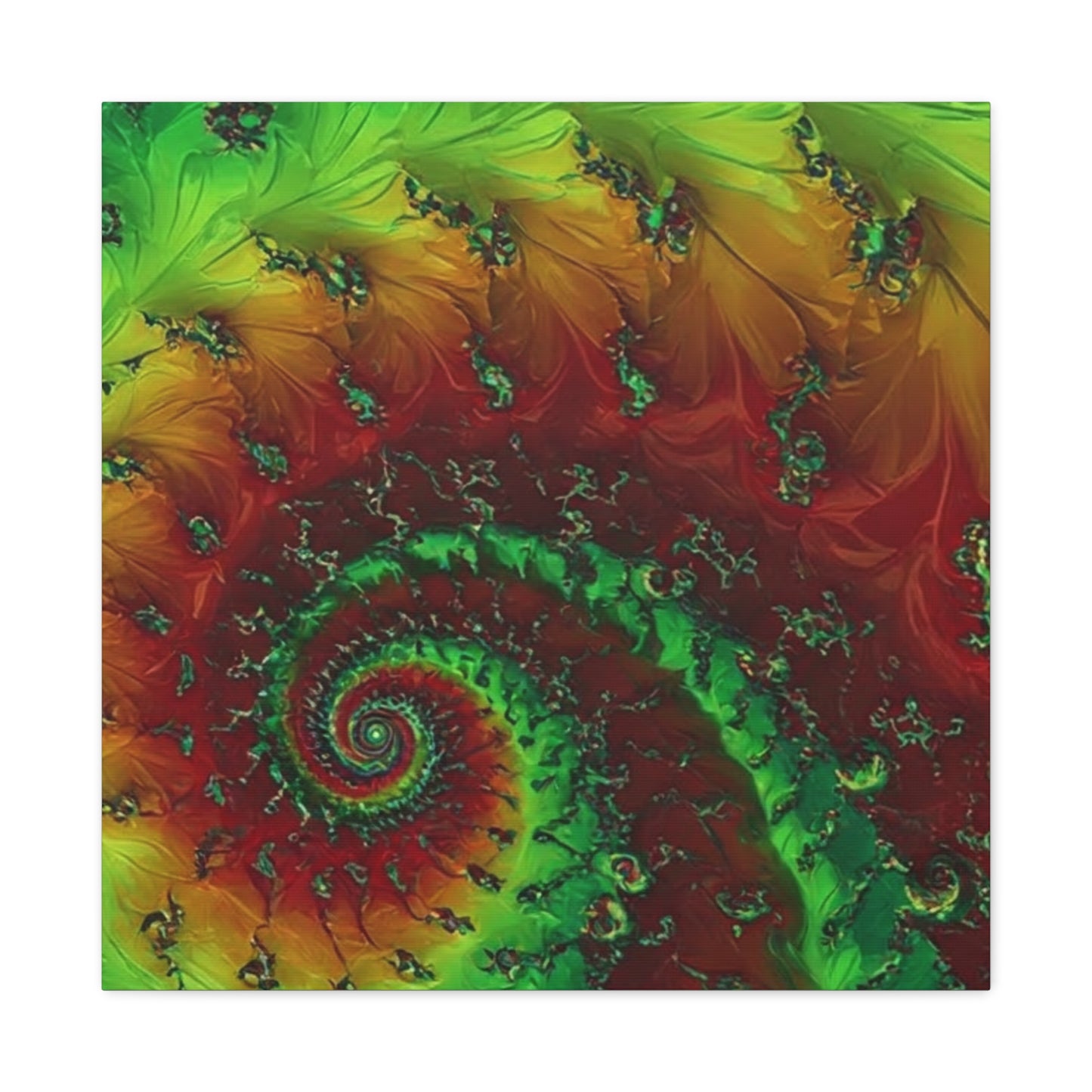 Vibrant Fractal Art Canvas - Green and Red Abstract Wall Decor