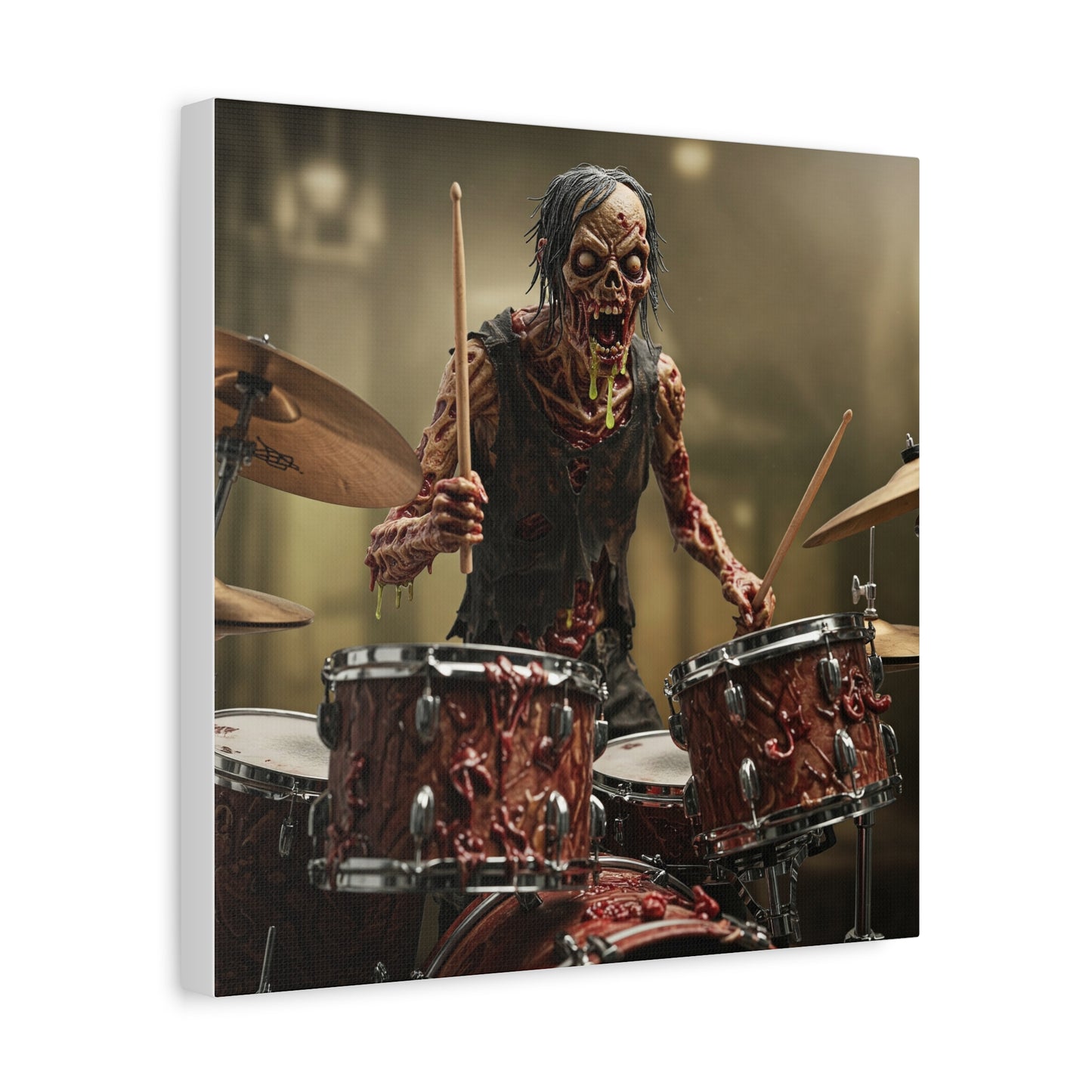Zombie Drummer Canvas Wall Art - Spooky Horror Decor for Music Lovers