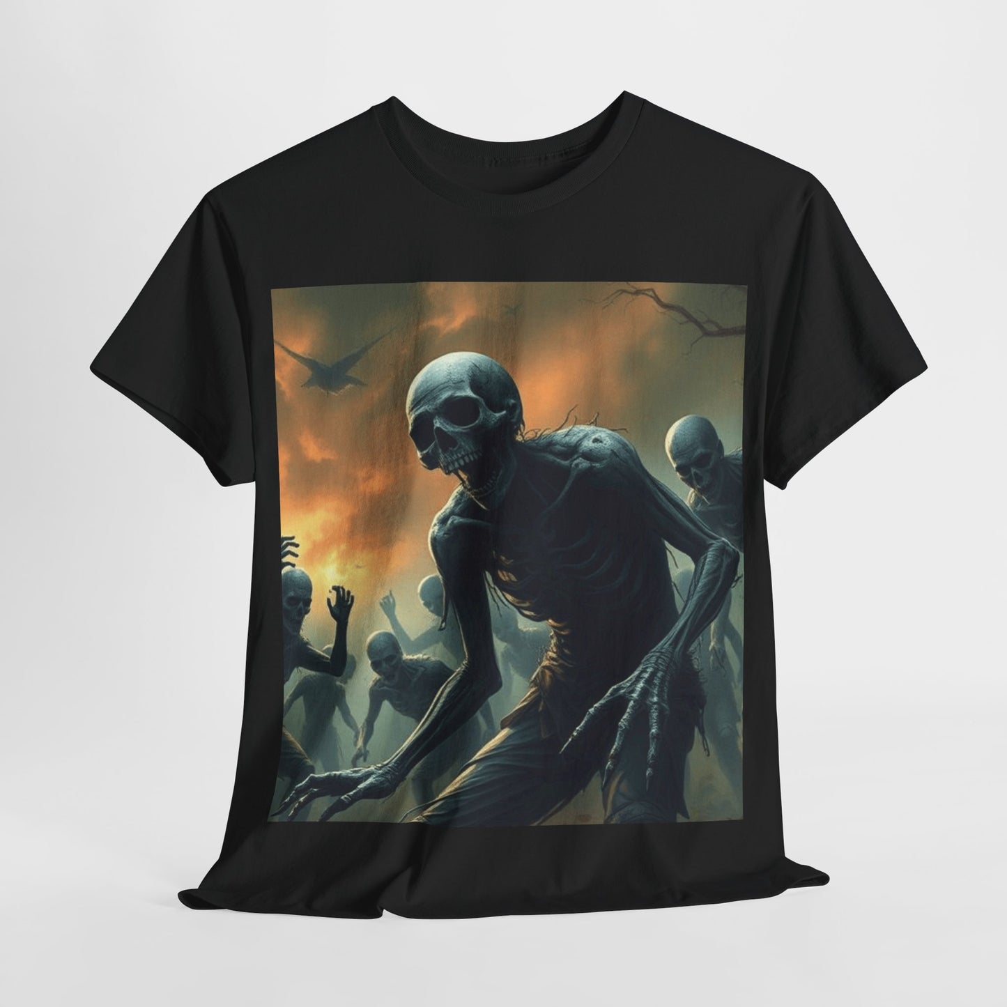 UK - Unisex Heavy Cotton Tee - Eerie Skeleton Design for Halloween Enthusiasts