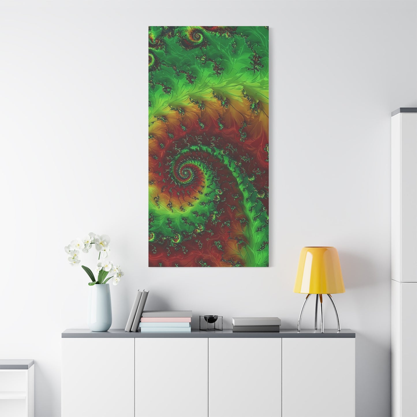 Vibrant Fractal Art Canvas - Green and Red Abstract Wall Decor