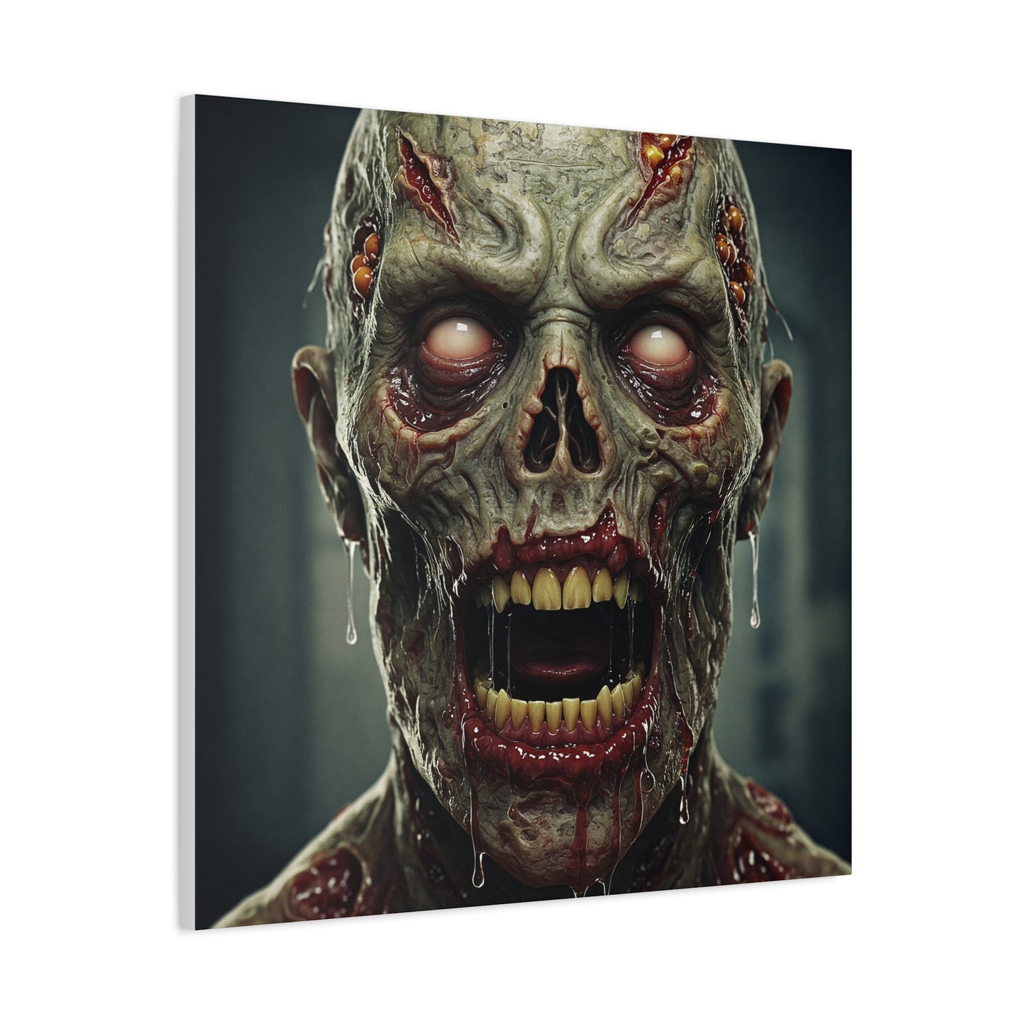 Creepy Zombie Wall Art - Stretched Matte Canvas for Halloween Decor