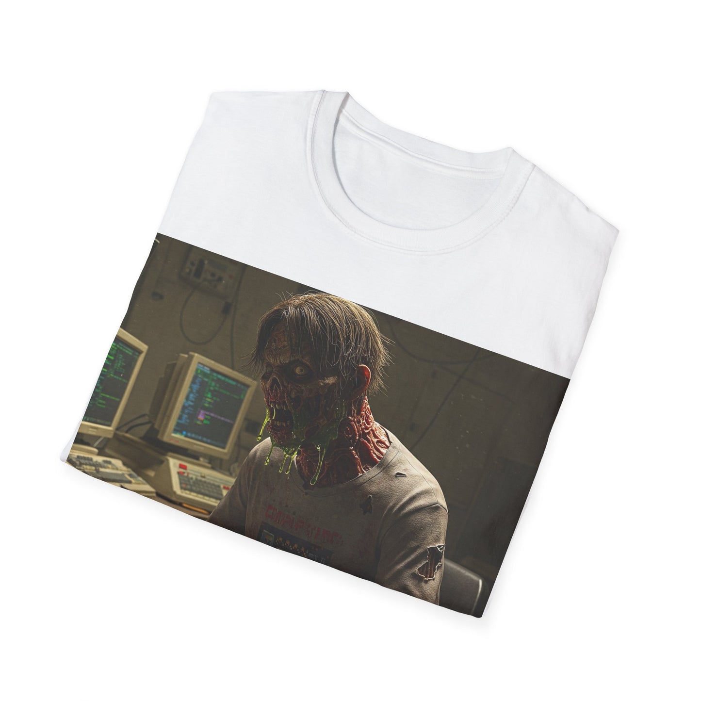 UK - Zombie Hacker Unisex Softstyle T-Shirt - Retro Gaming Vibe
