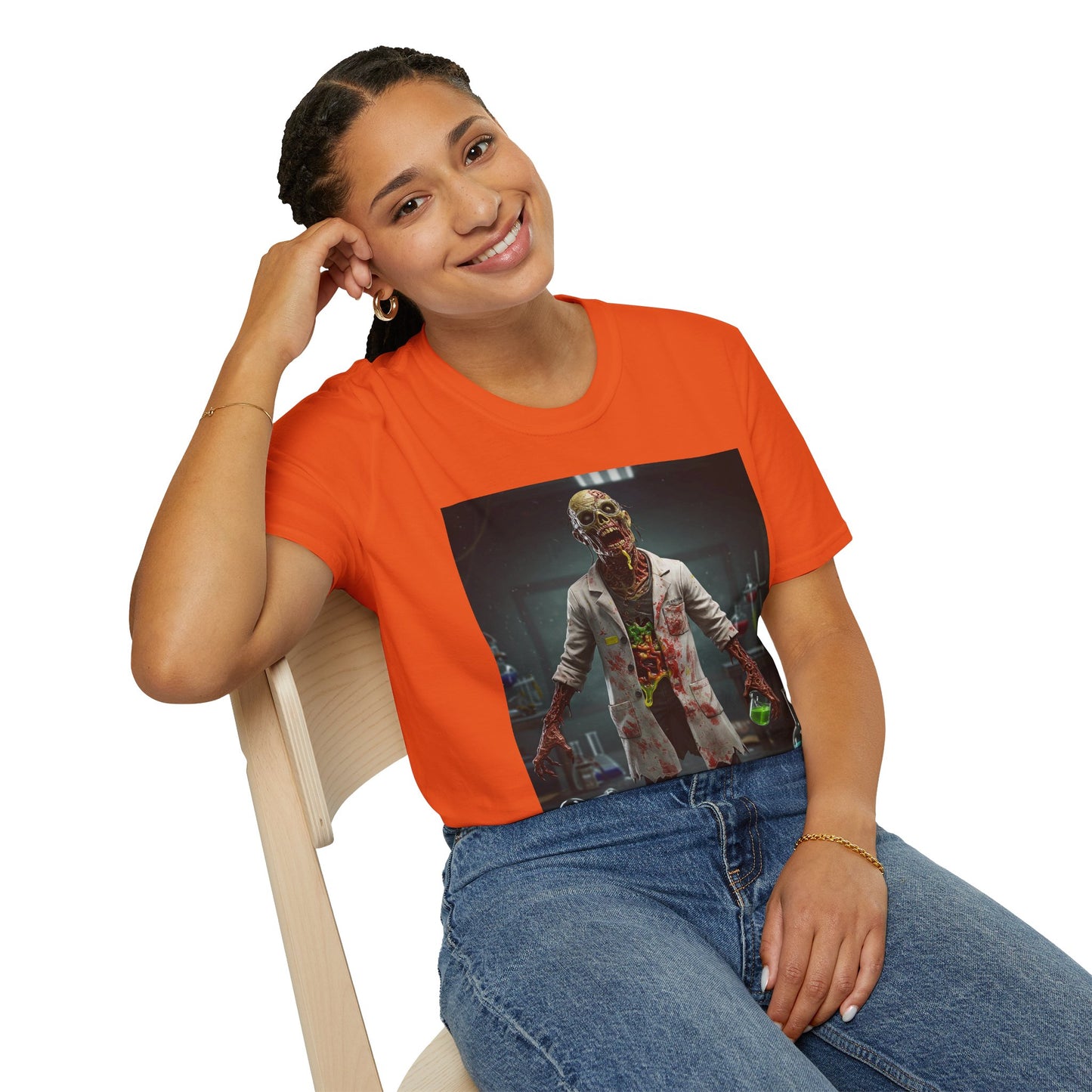 Zombie Scientist Unisex Softstyle T-Shirt - Perfect for Halloween and Horror Fans