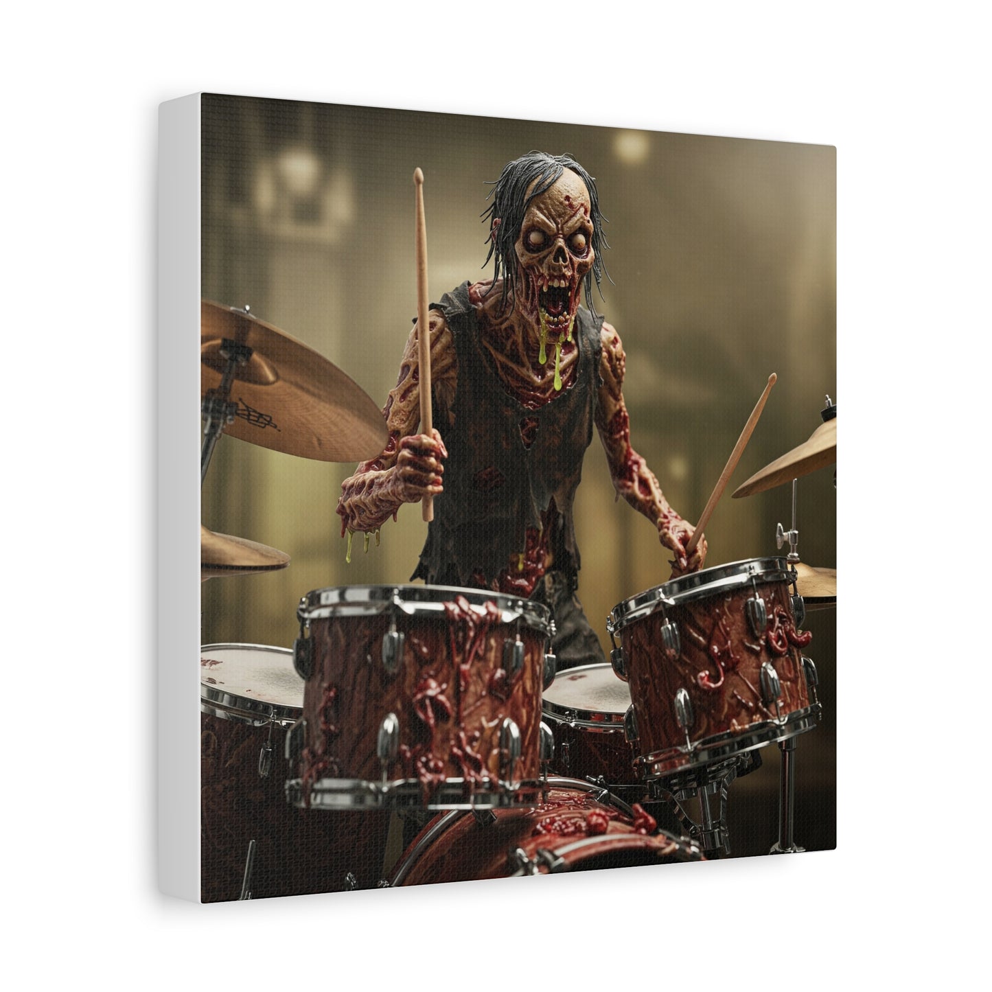 Zombie Drummer Canvas Wall Art - Spooky Horror Decor for Music Lovers