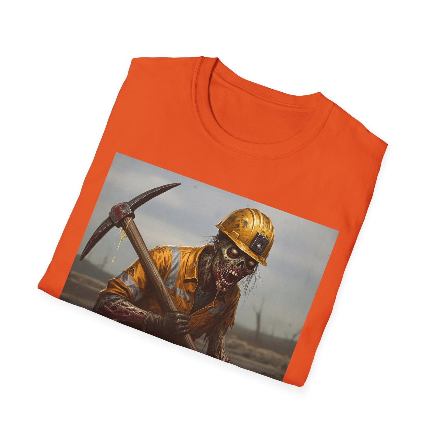 Zombie Miner Unisex Softstyle T-Shirt | Spooky Graphic Tee for Horror Fans