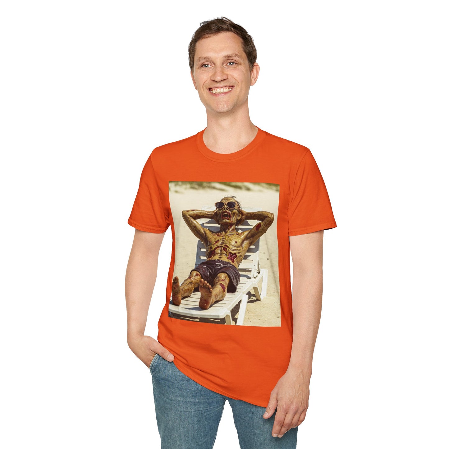 Chillin' Skeleton Unisex Softstyle T-Shirt - Perfect for Halloween & Casual Wear