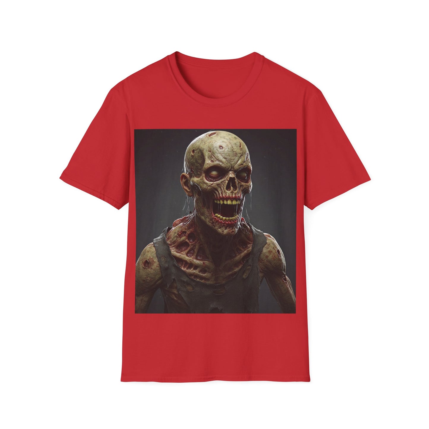 UK - Unisex Softstyle T-Shirt with Creepy Zombie Graphic - Perfect for Halloween and Horror Fans