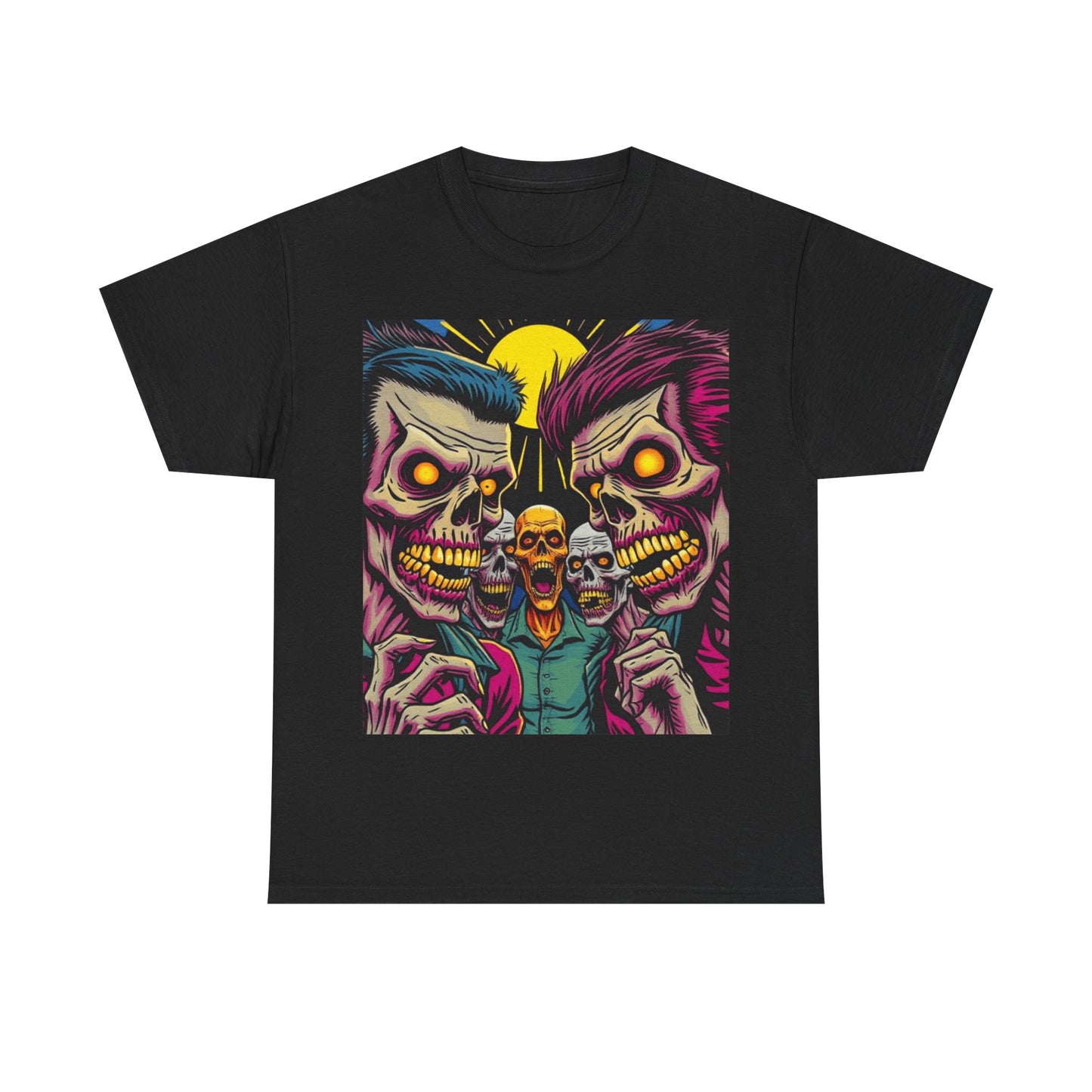 UK - Vibrant Skulls Unisex Heavy Cotton Tee - Edgy Graphic T-Shirt for Horror Fans