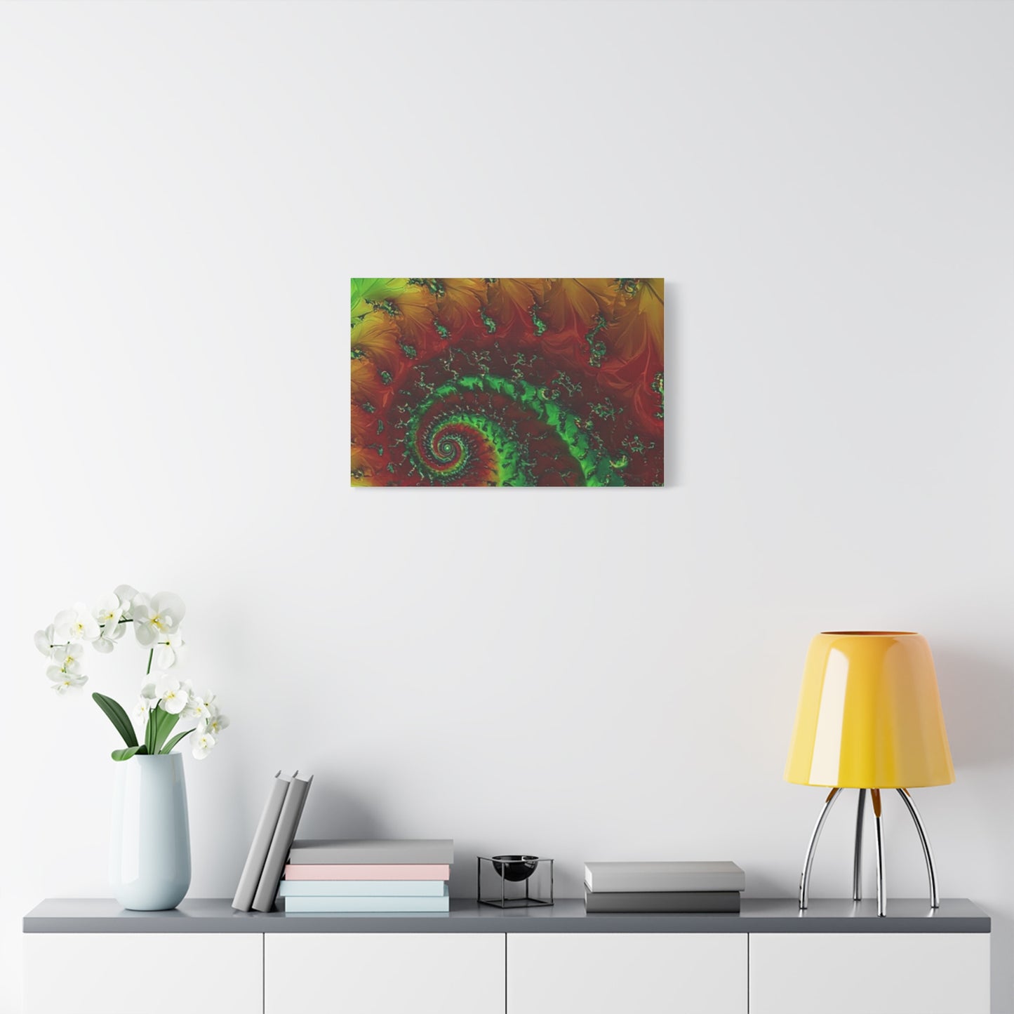 Vibrant Fractal Art Canvas - Green and Red Abstract Wall Decor