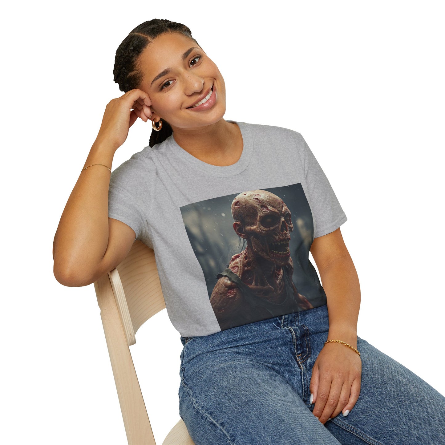 Unisex Softstyle T-Shirt with Creepy Skeleton Design - Perfect for Halloween and Horror Fans