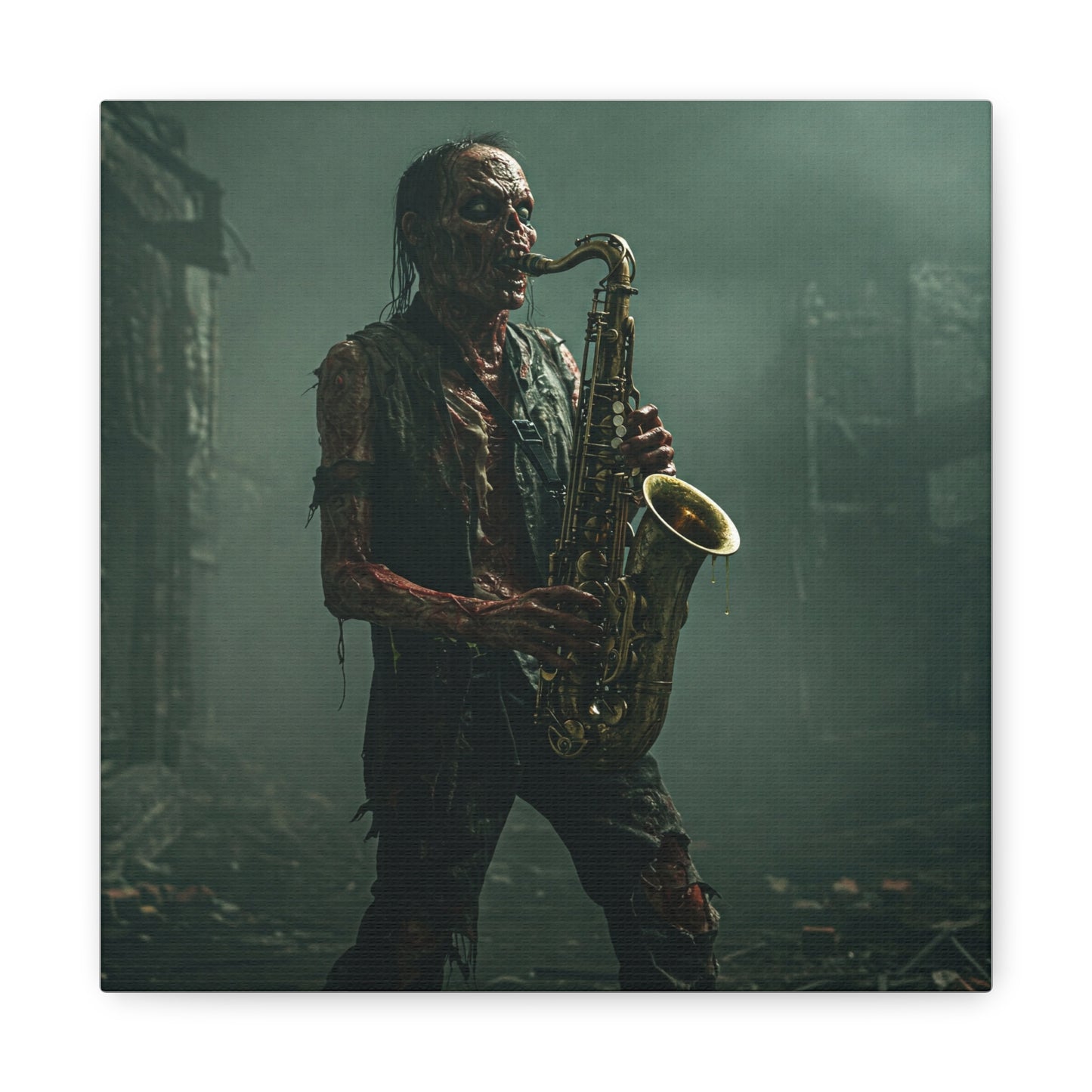 Zombie Saxophonist Wall Art - Matte Canvas Print for Halloween Decor