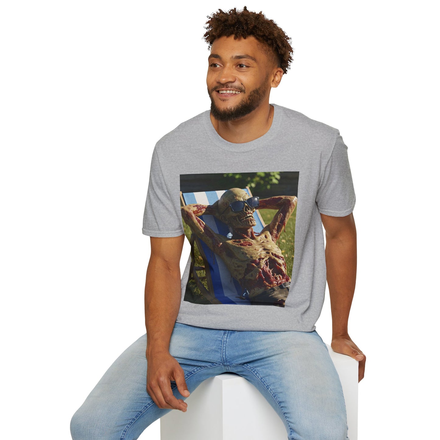 Chillin' Skeleton Unisex Softstyle T-Shirt - Casual Halloween Vibe