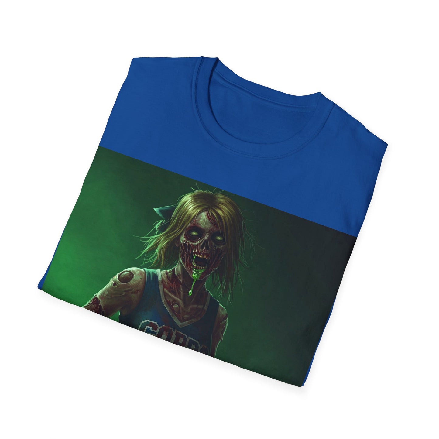 UK - Zombie Cheerleader Apocalyptic Portrait Tee, bold, decaying zombie graphic