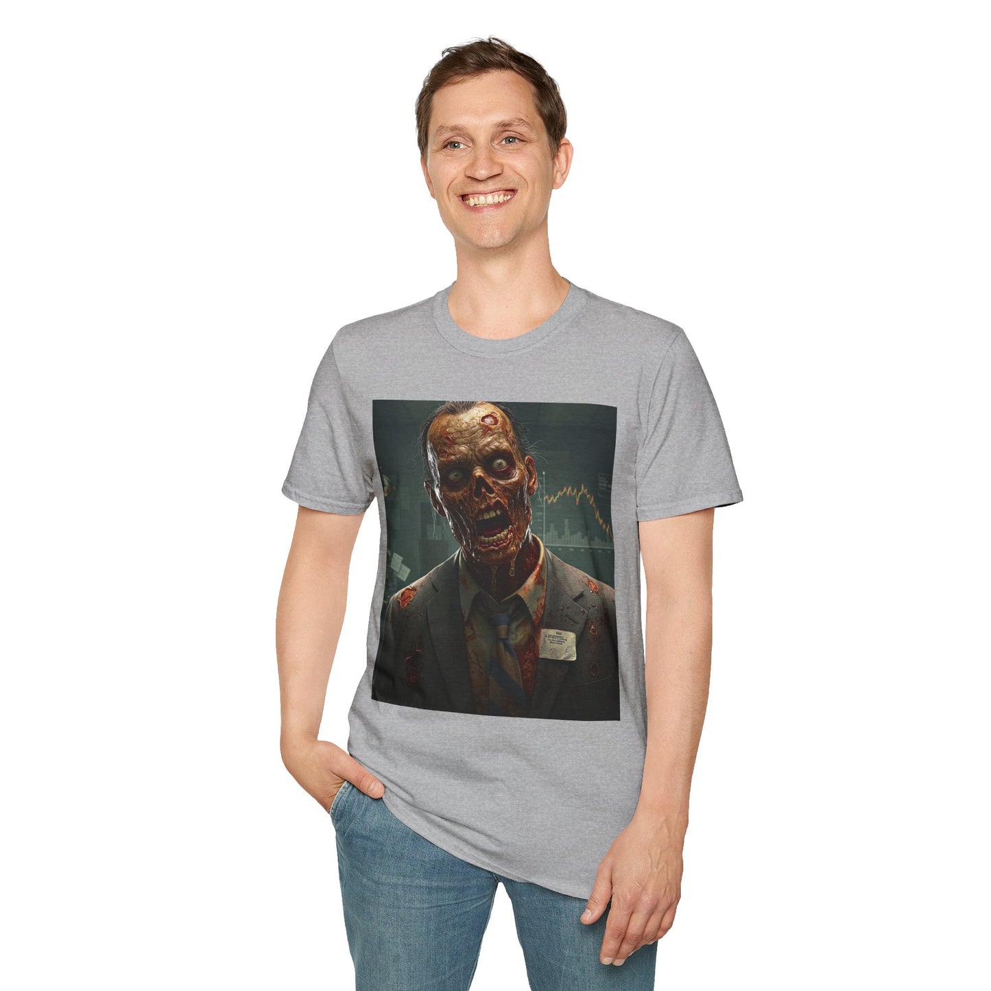 Zombie Businessman Unisex Softstyle T-Shirt | Spooky Halloween Apparel