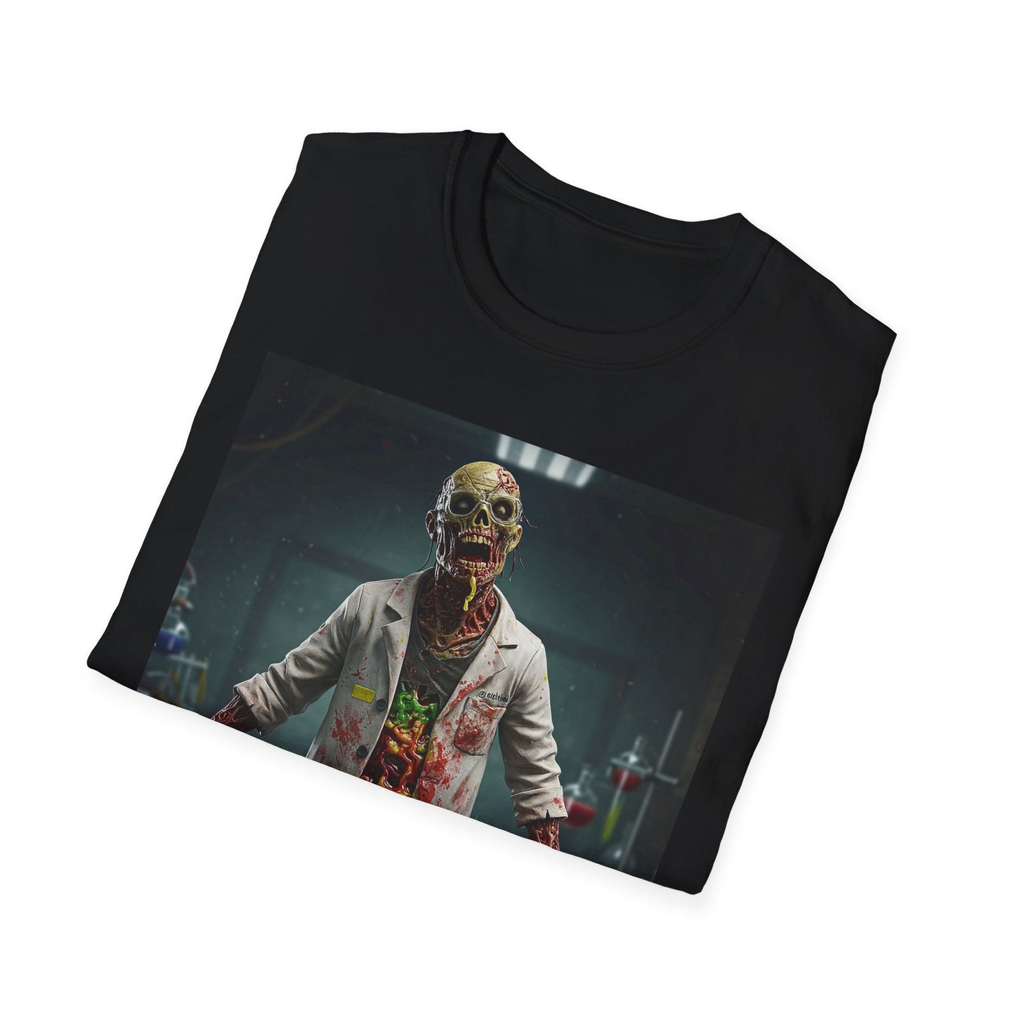 Zombie Scientist Unisex Softstyle T-Shirt - Perfect for Halloween and Horror Fans