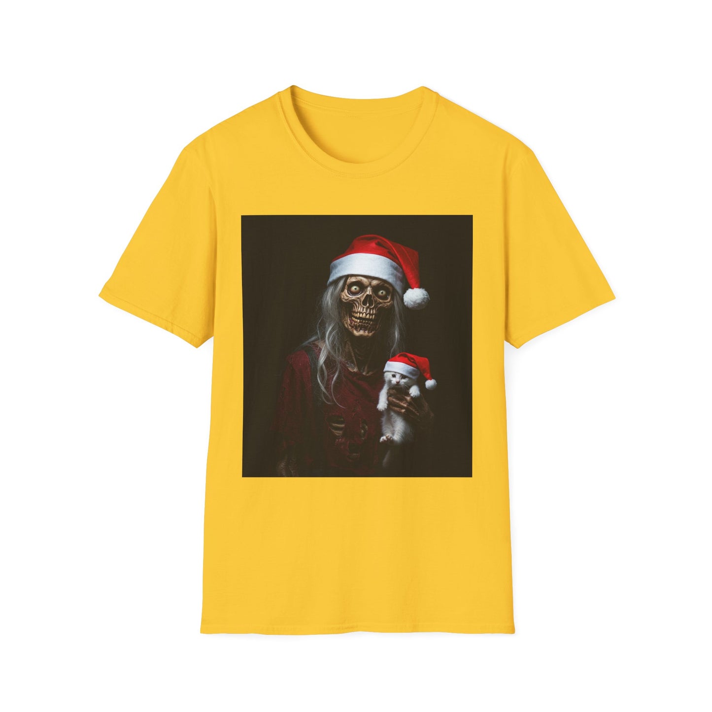 Cat Funny Skeleton Santa Apocalyptic Portrait Tee, bold, decaying zombie graphic
