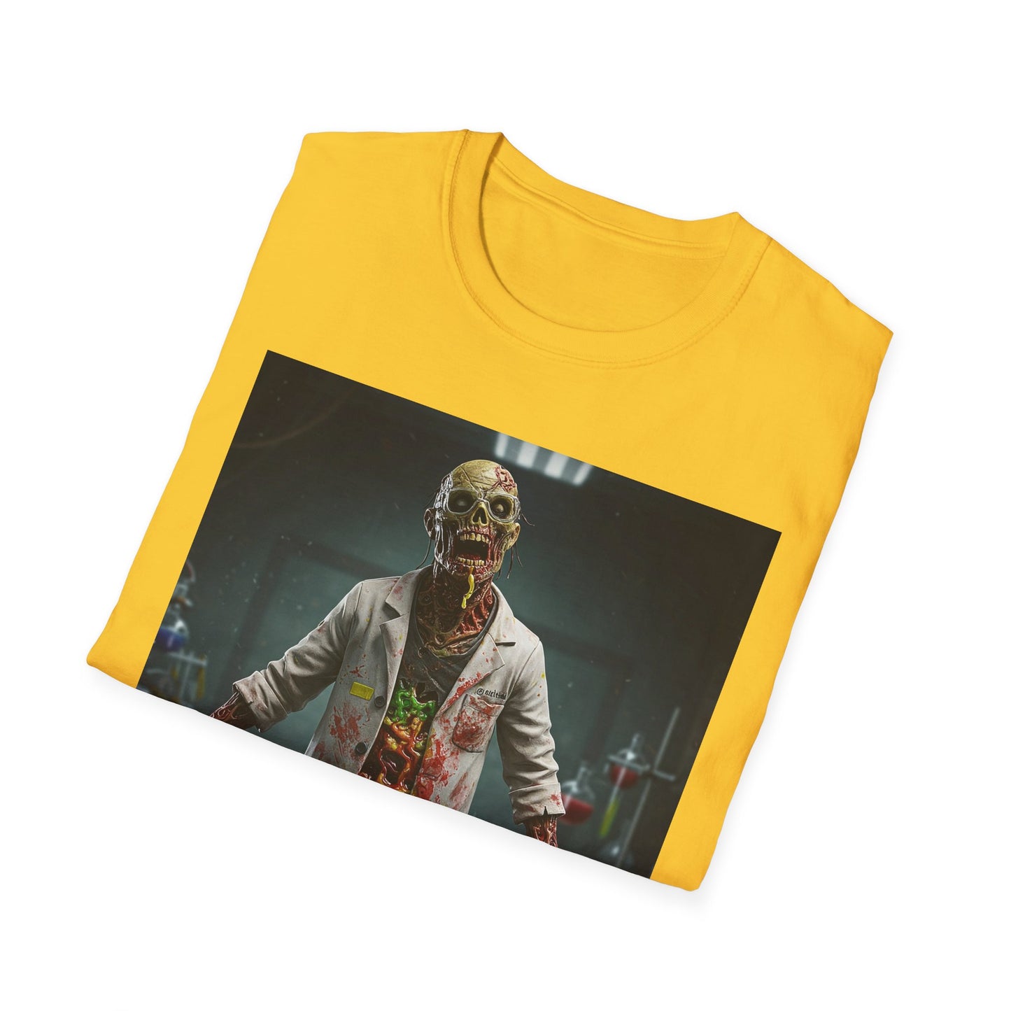 Zombie Scientist Unisex Softstyle T-Shirt - Perfect for Halloween and Horror Fans