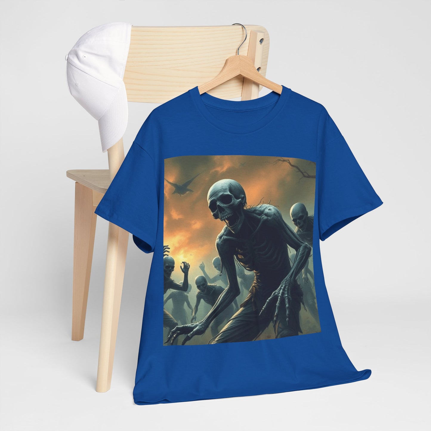 UK - Unisex Heavy Cotton Tee - Eerie Skeleton Design for Halloween Enthusiasts