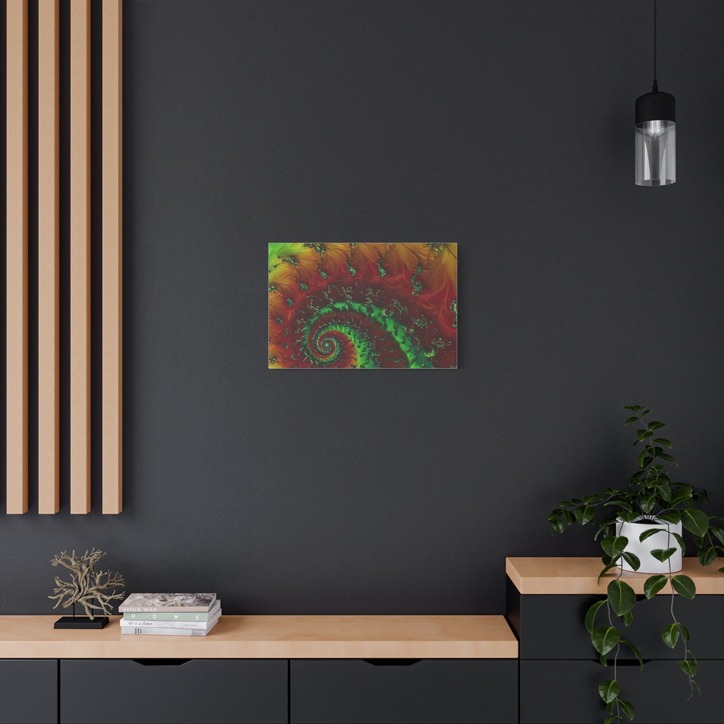 Vibrant Fractal Art Canvas - Green and Red Abstract Wall Decor