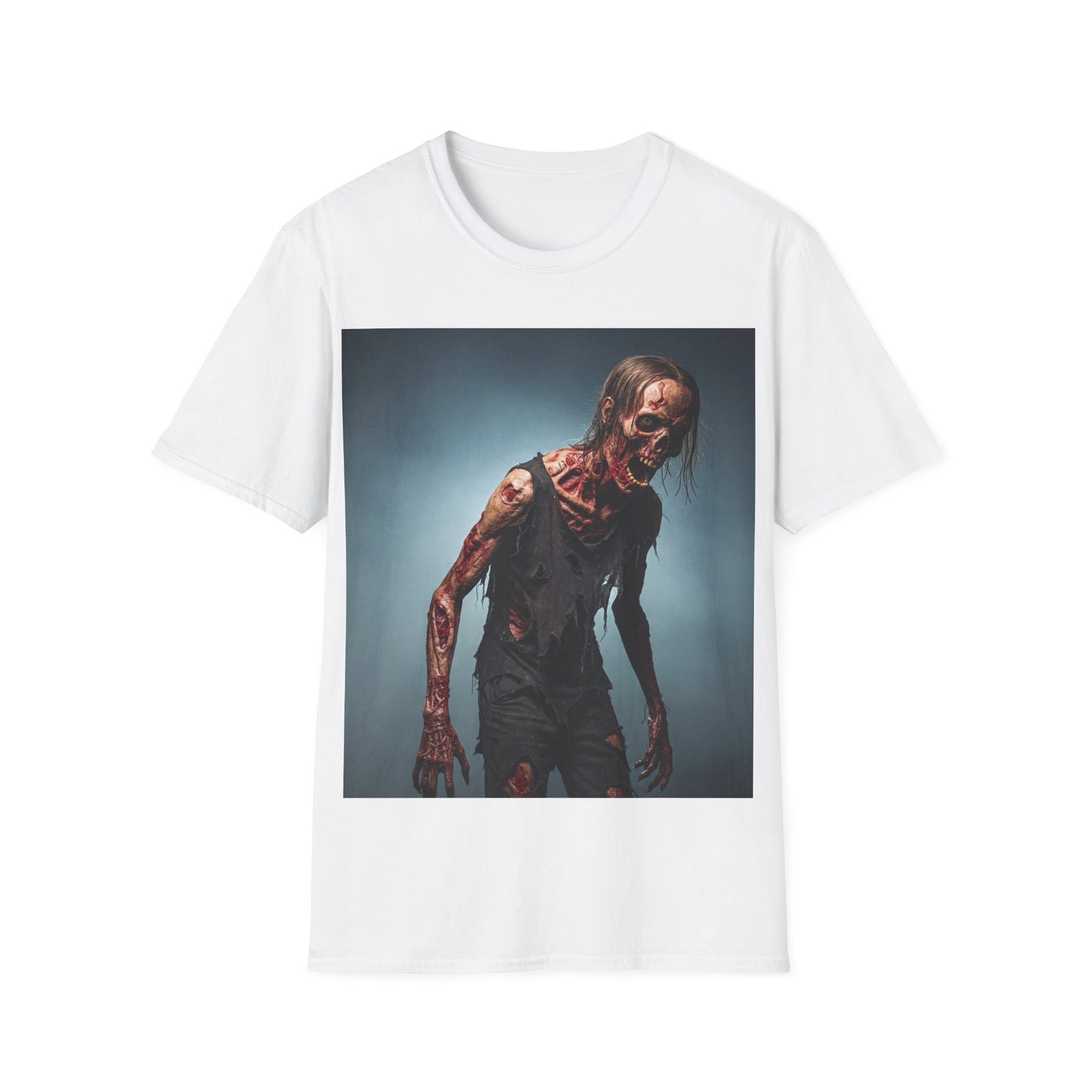 UK - Zombie Graphic Unisex Softstyle T-Shirt - Perfect for Halloween and Horror Fans