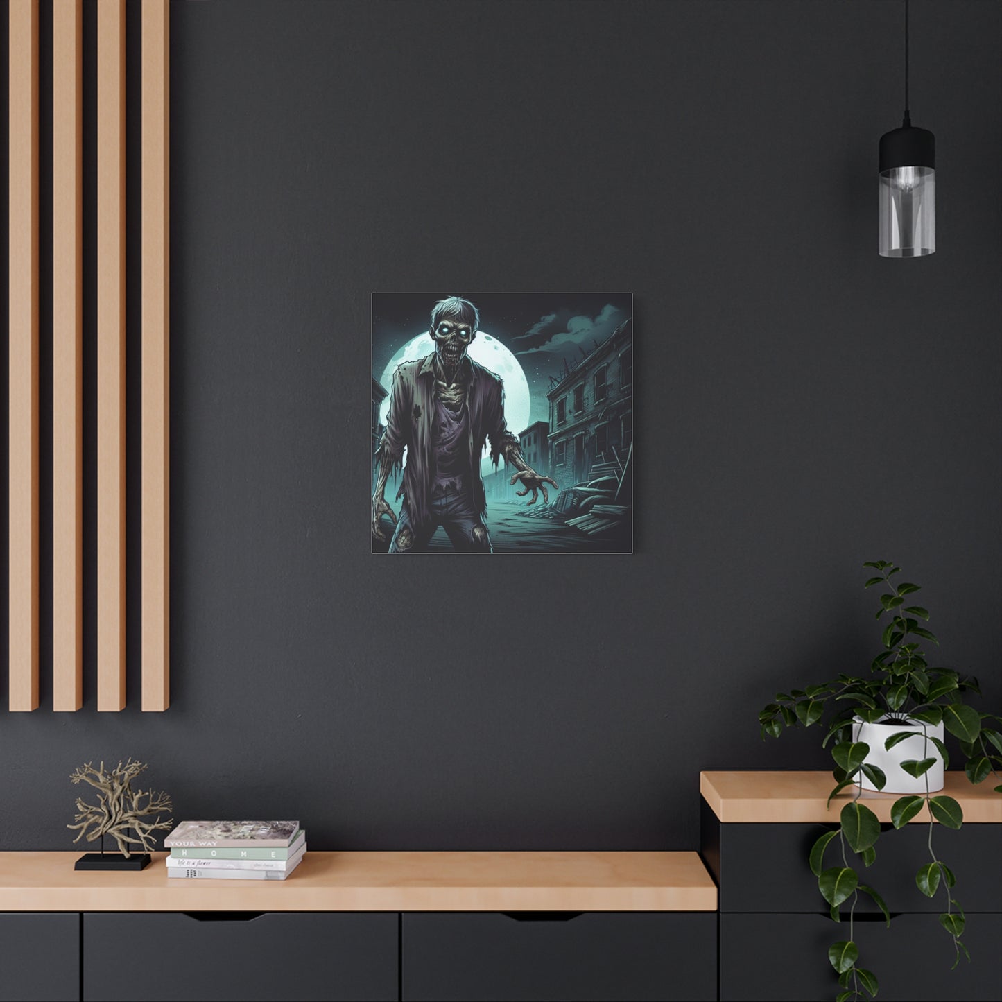 Zombie Moon Canvas Wall Art - Horror Decor for Halloween