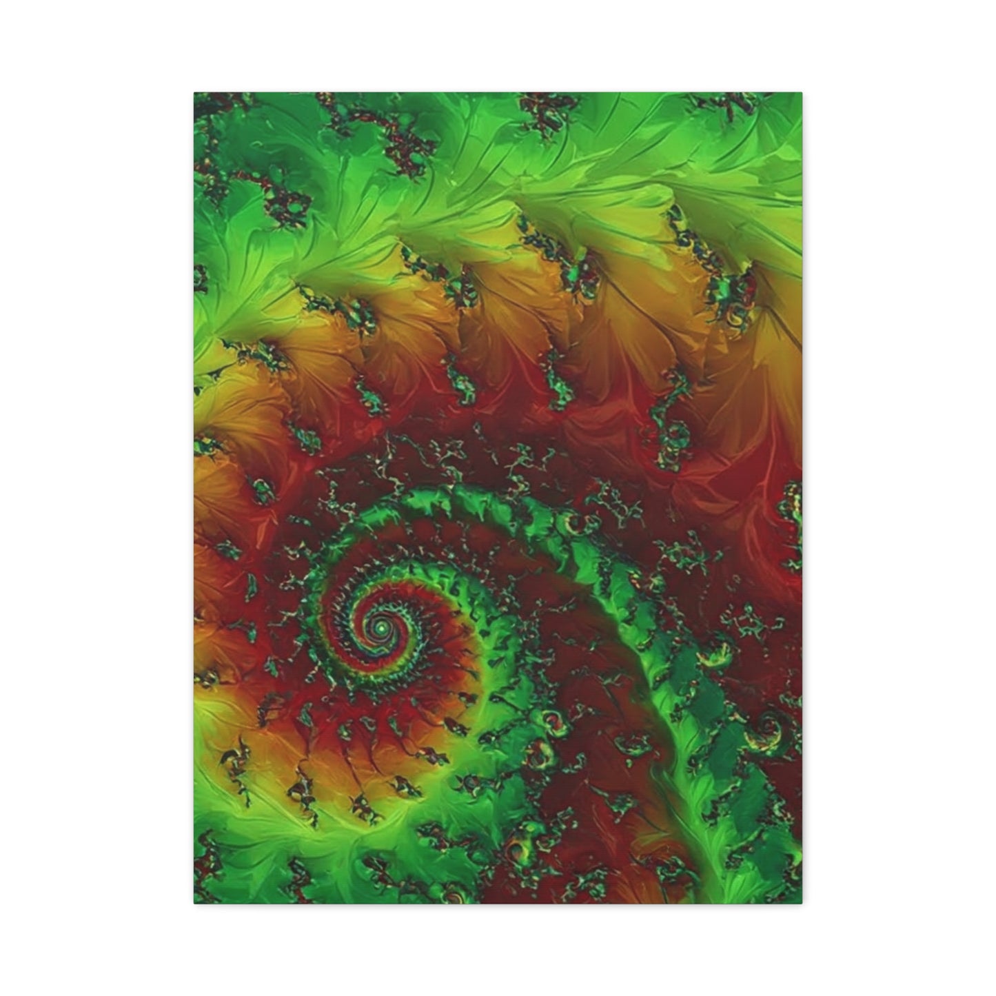 Vibrant Fractal Art Canvas - Green and Red Abstract Wall Decor
