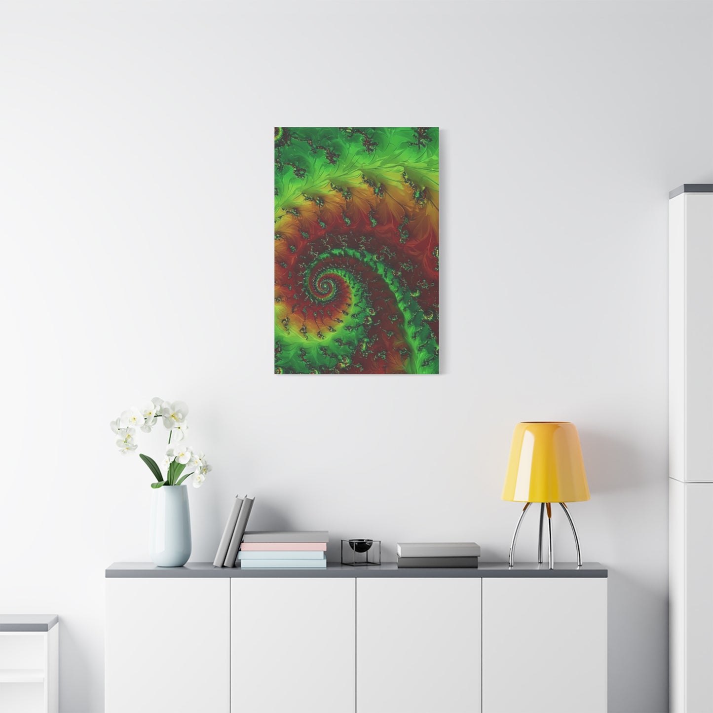 Vibrant Fractal Art Canvas - Green and Red Abstract Wall Decor