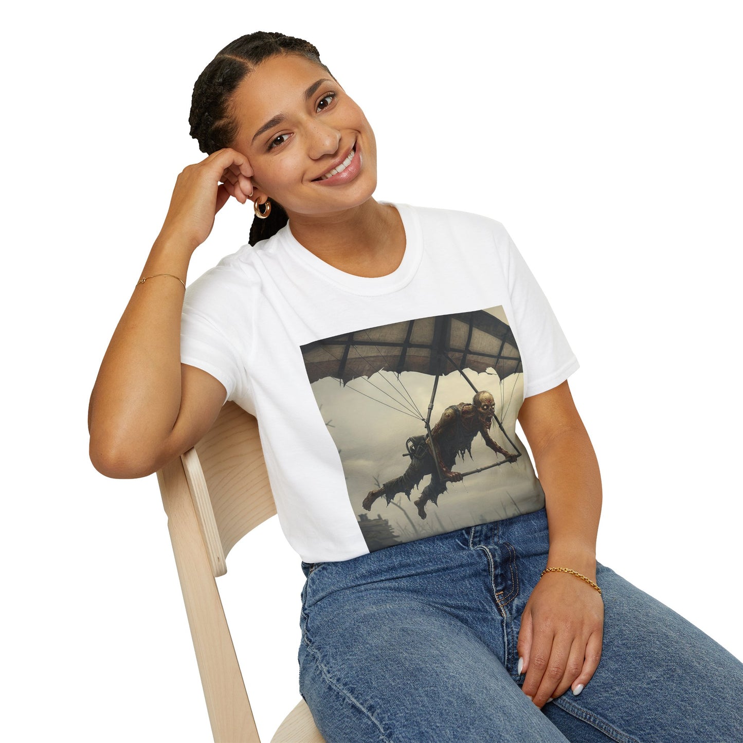 Zombie Parachute Unisex Softstyle T-Shirt - Perfect for Halloween and Horror Fans