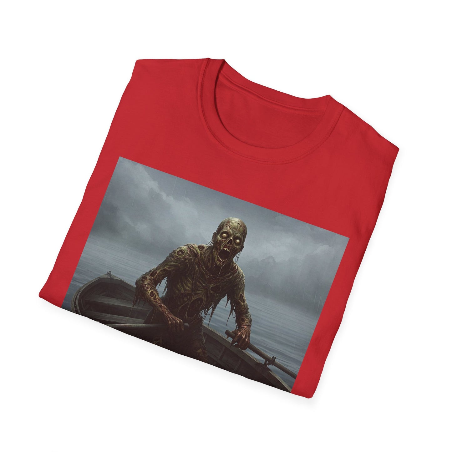Zombie Rowboat Unisex Softstyle T-Shirt - Spooky Graphic Tee for Halloween Fans