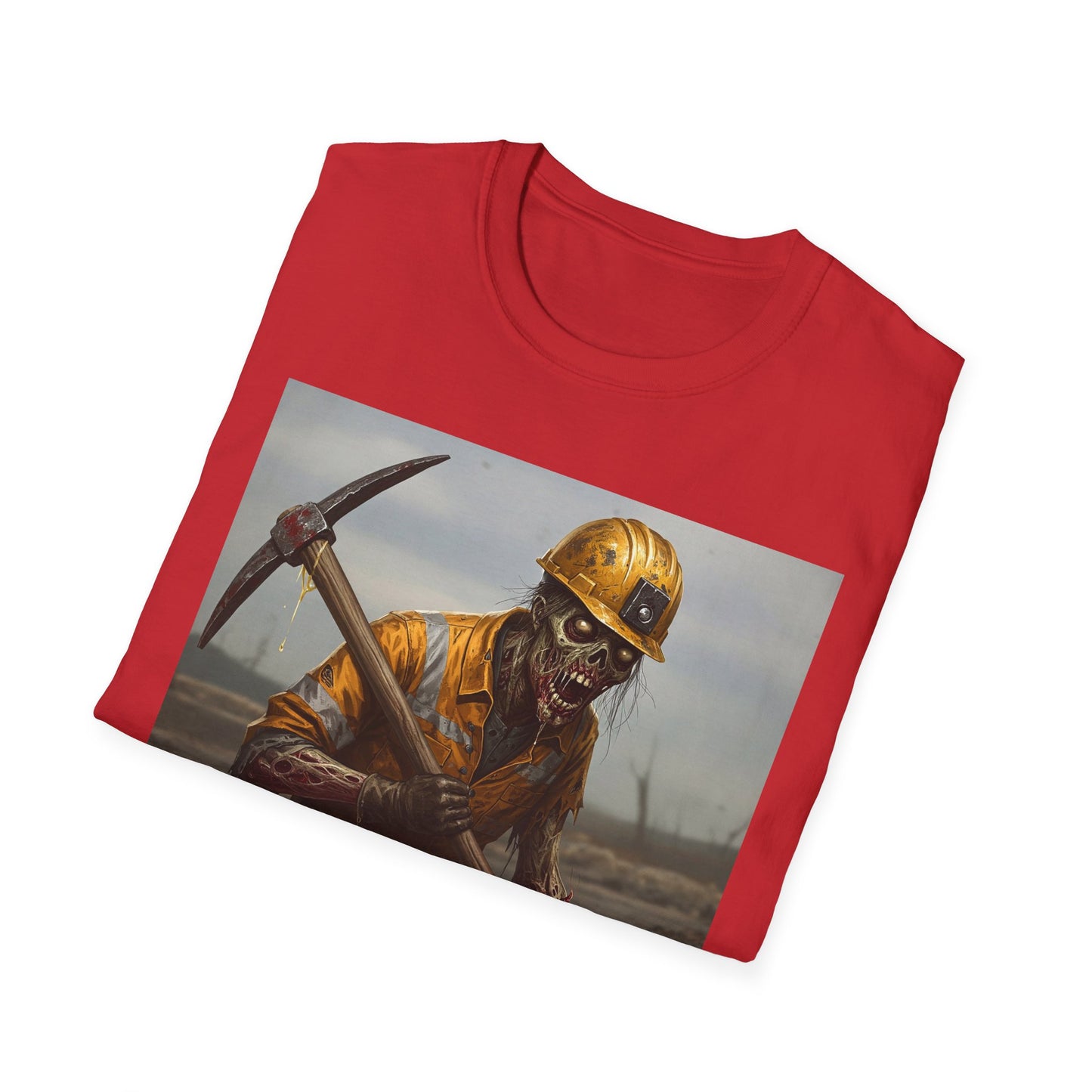 Zombie Miner Unisex Softstyle T-Shirt | Spooky Graphic Tee for Horror Fans