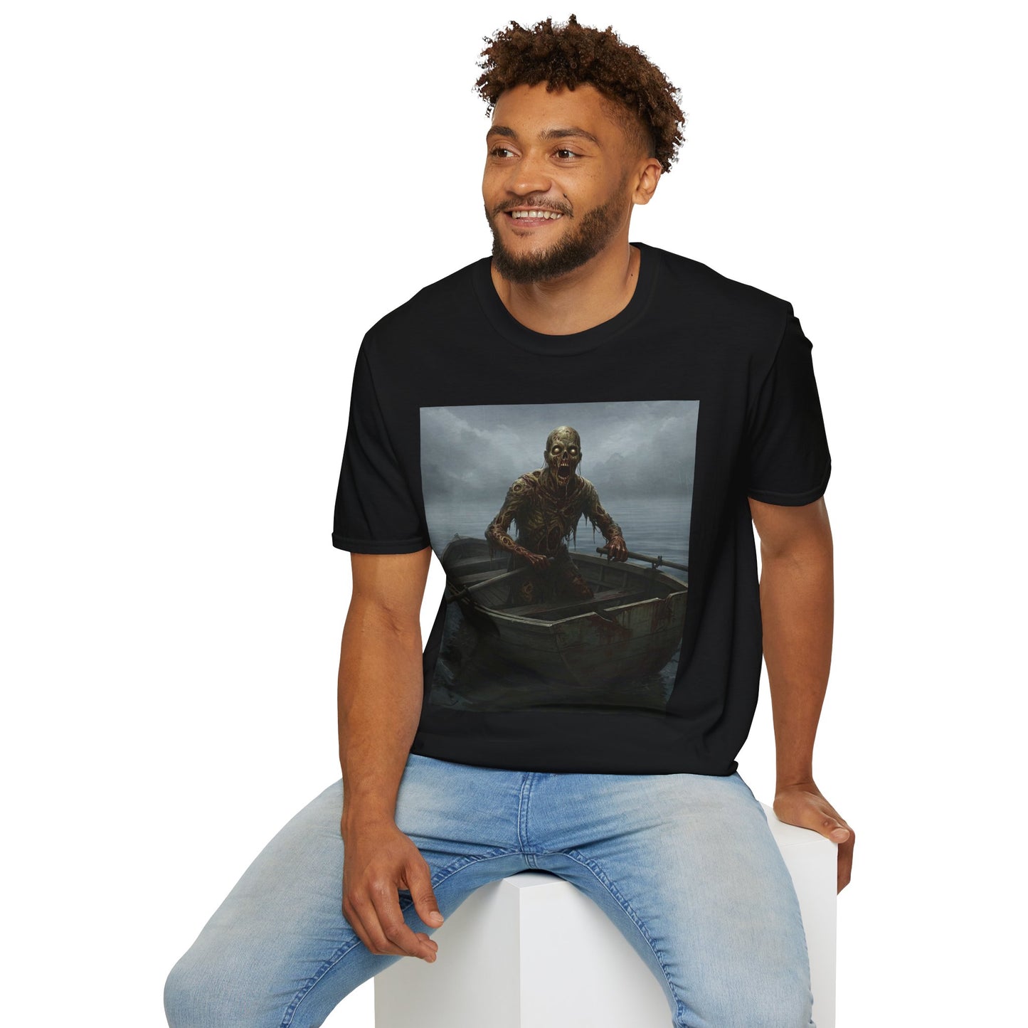 Zombie Rowboat Unisex Softstyle T-Shirt - Spooky Graphic Tee for Halloween Fans