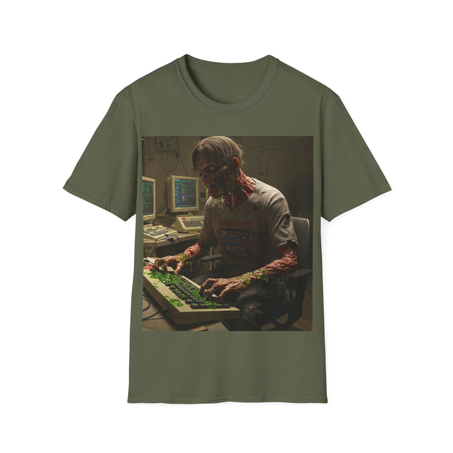 UK - Zombie Hacker Unisex Softstyle T-Shirt - Retro Gaming Vibe