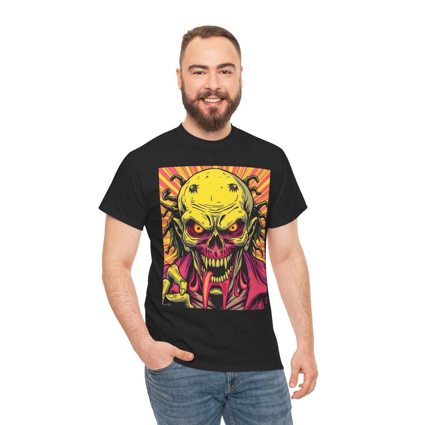 Unisex Heavy Cotton Tee - Spooky Skeleton Design for Halloween