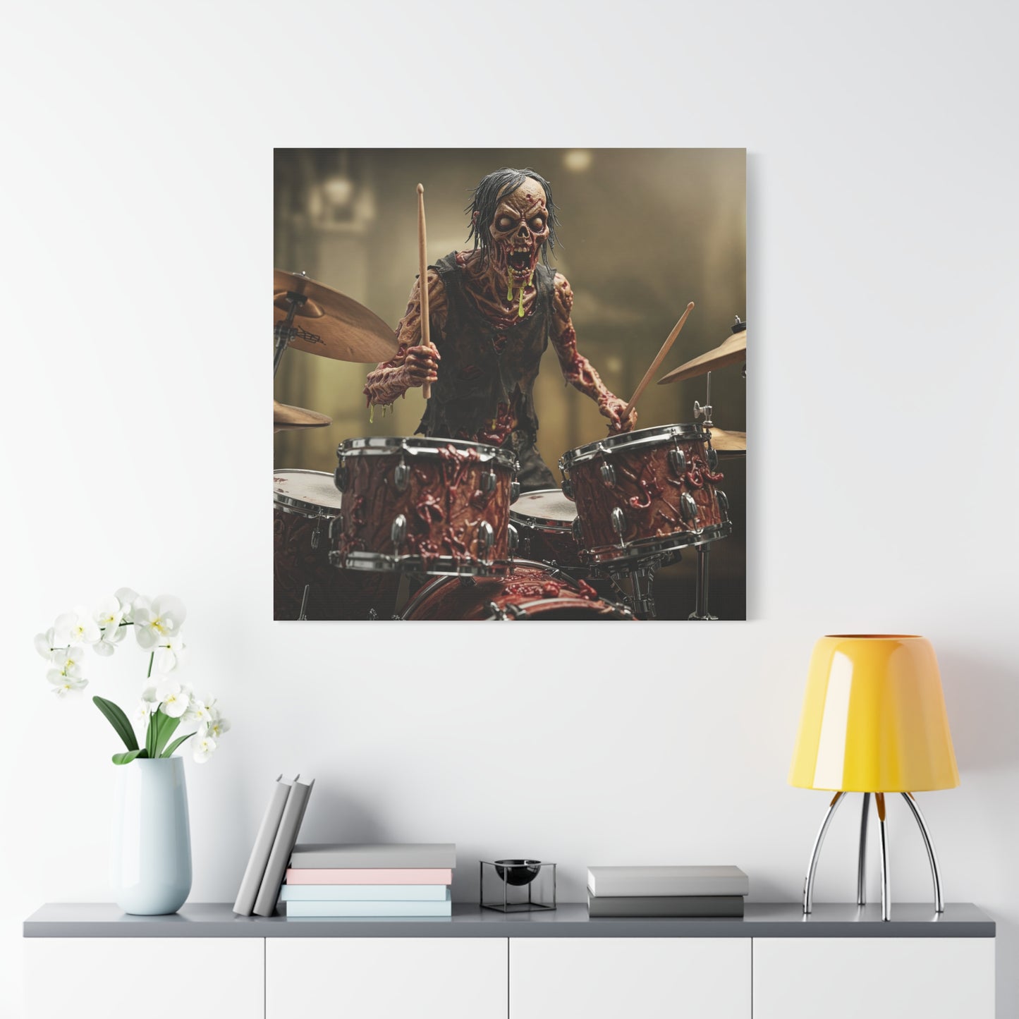 Zombie Drummer Canvas Wall Art - Spooky Horror Decor for Music Lovers