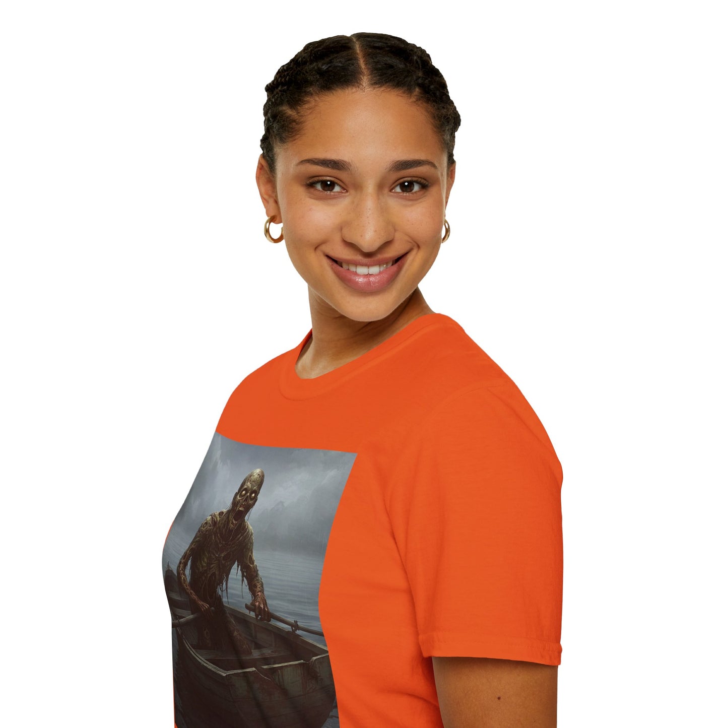 Zombie Rowboat Unisex Softstyle T-Shirt - Spooky Graphic Tee for Halloween Fans