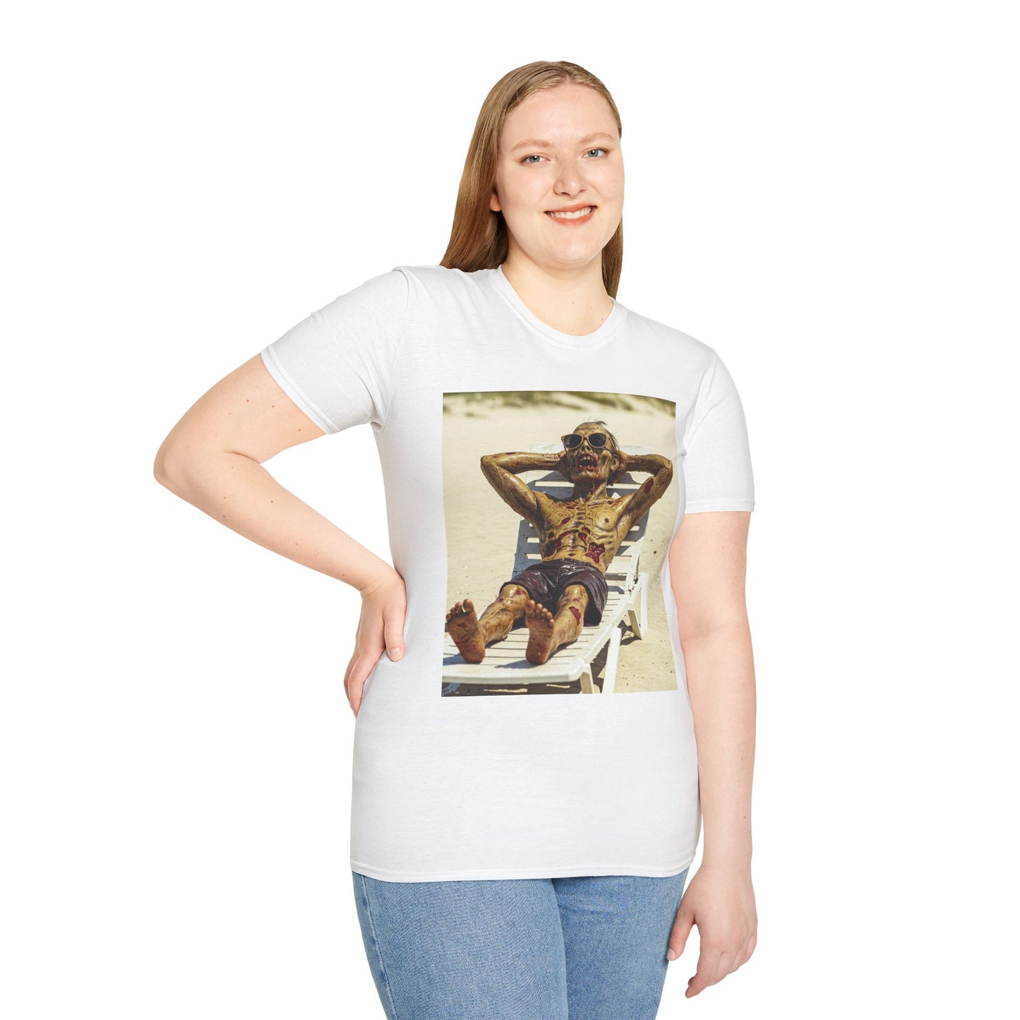 Chillin' Skeleton Unisex Softstyle T-Shirt - Perfect for Halloween & Casual Wear