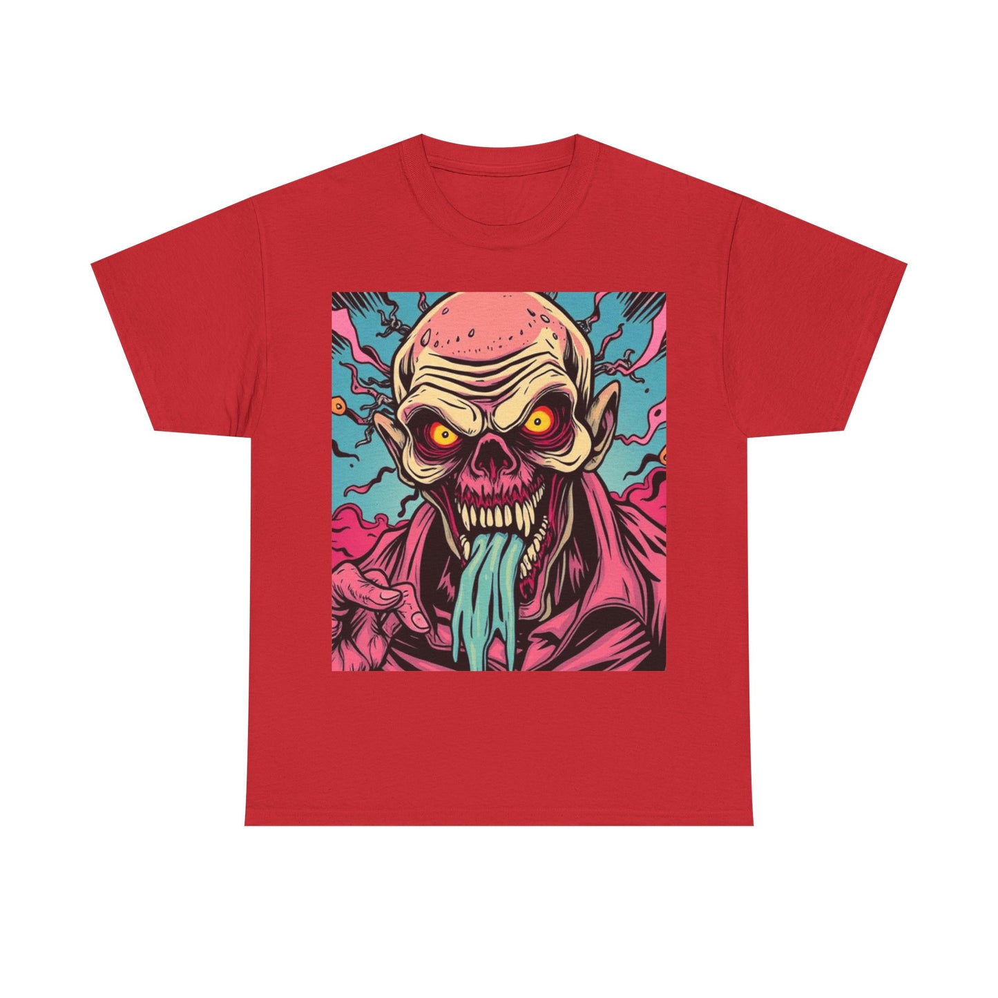 UK - Unisex Heavy Cotton Tee - Retro Zombie Design Graphic Tee for Halloween and Casual Wear