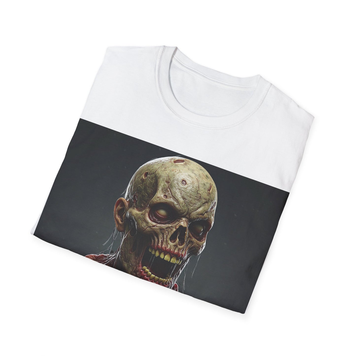 UK - Unisex Softstyle T-Shirt with Creepy Zombie Graphic - Perfect for Halloween and Horror Fans