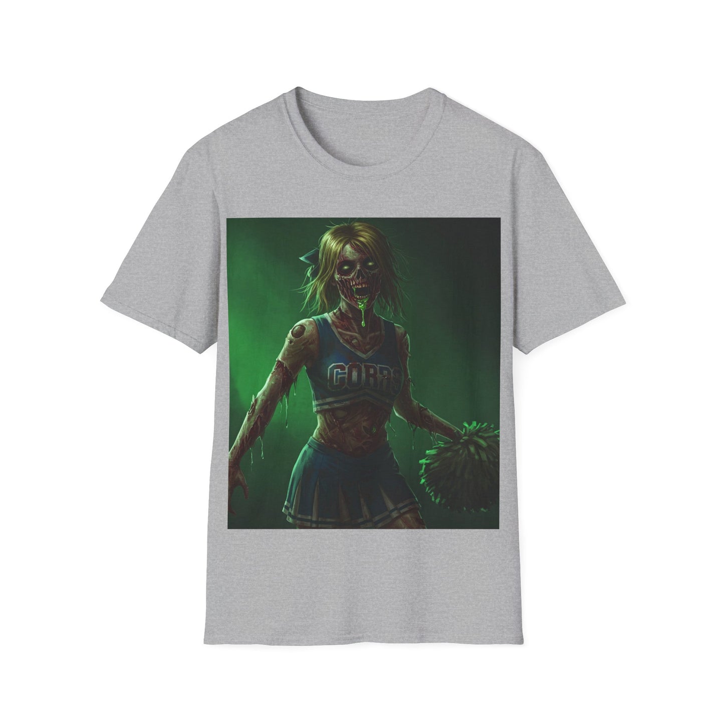 UK - Zombie Cheerleader Apocalyptic Portrait Tee, bold, decaying zombie graphic