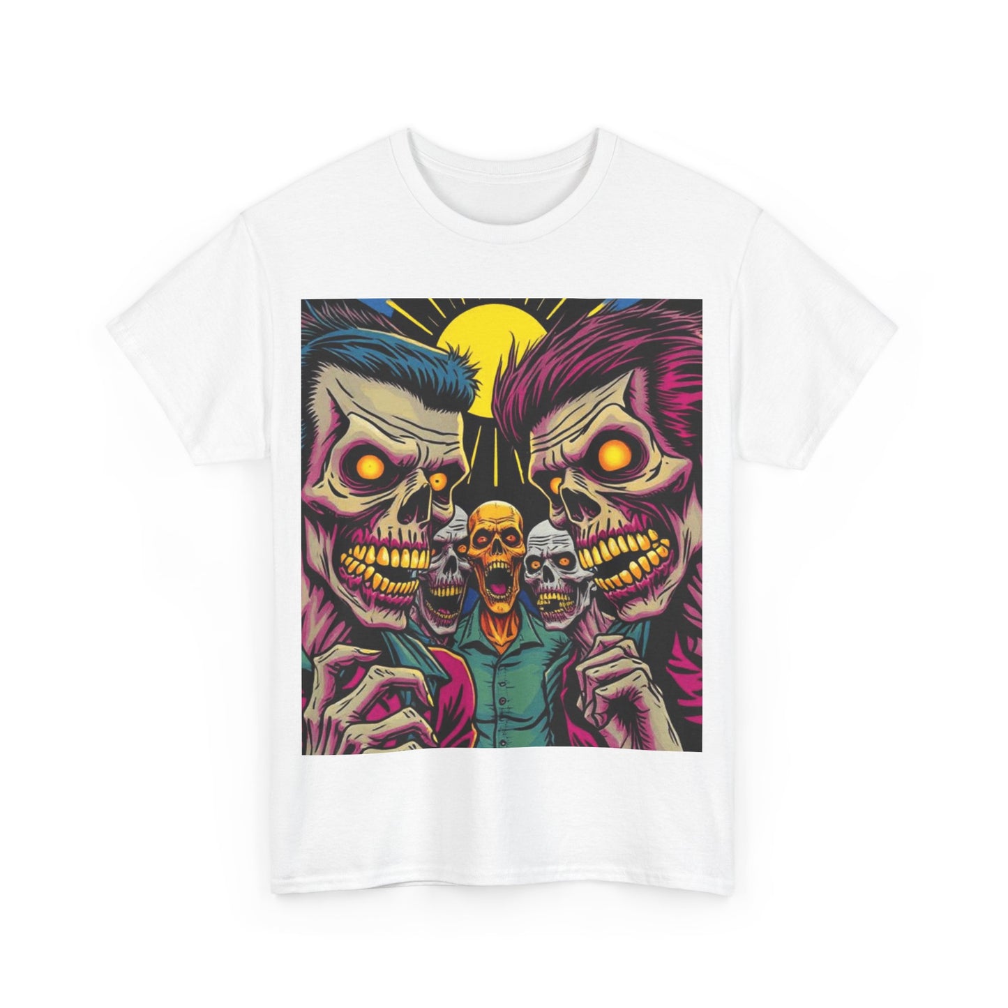 UK - Vibrant Skulls Unisex Heavy Cotton Tee - Edgy Graphic T-Shirt for Horror Fans