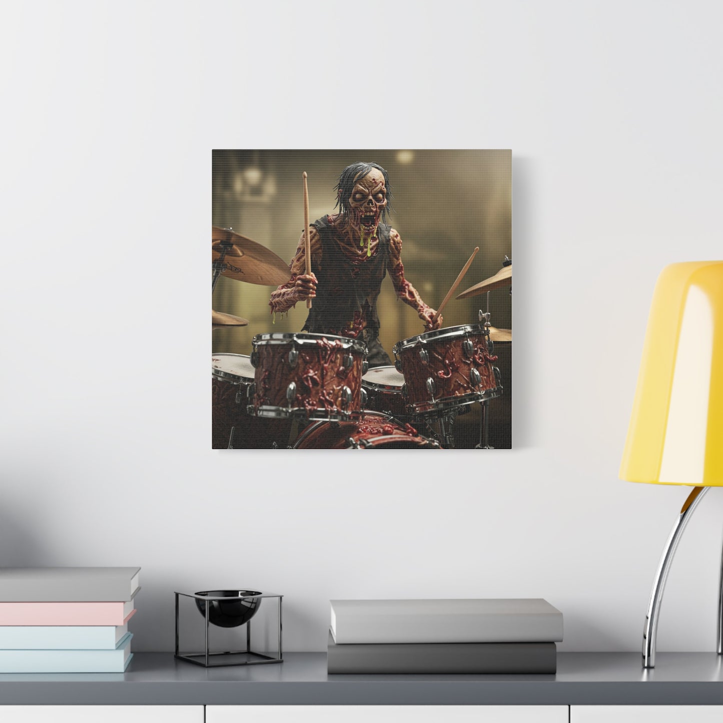 Zombie Drummer Canvas Wall Art - Spooky Horror Decor for Music Lovers