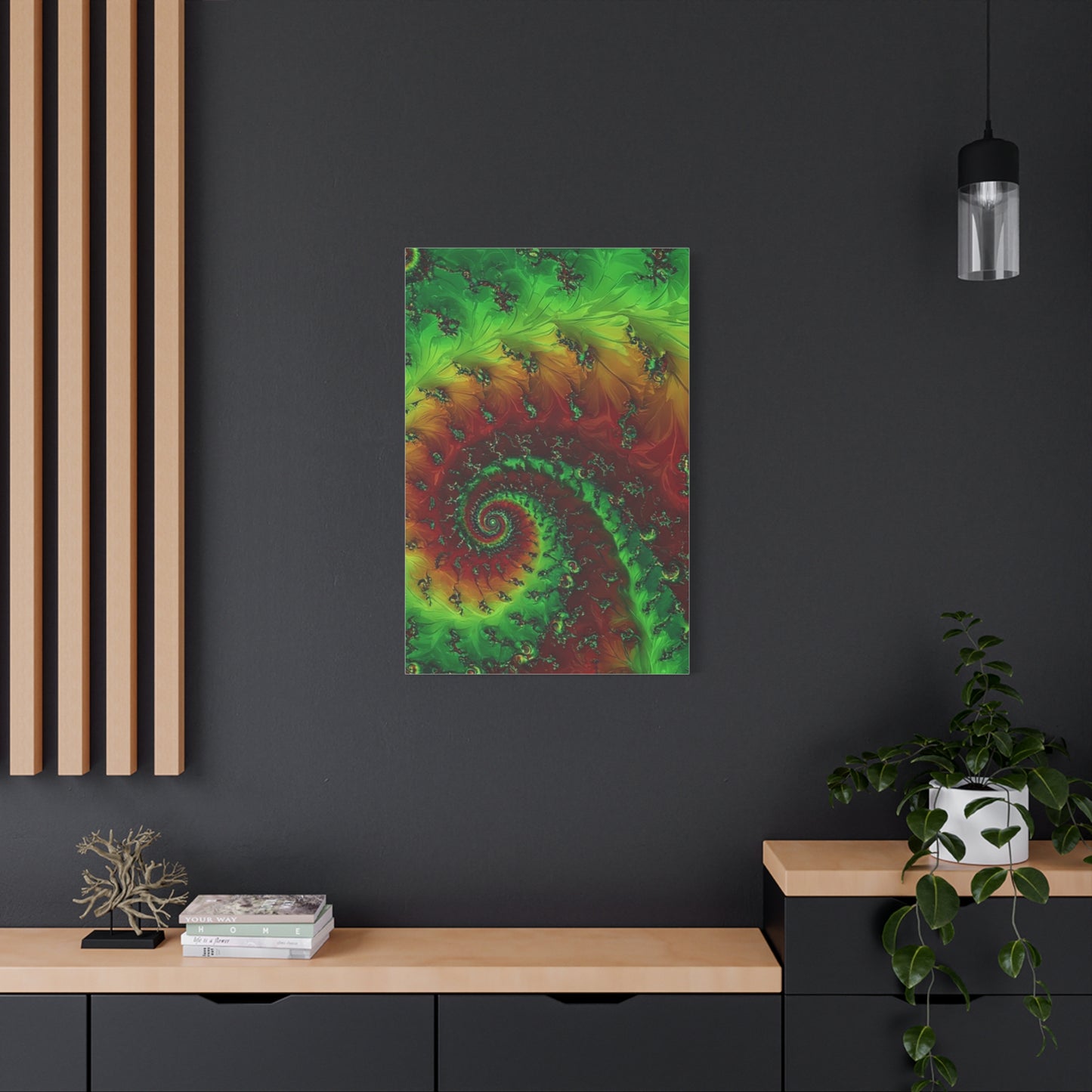 Vibrant Fractal Art Canvas - Green and Red Abstract Wall Decor