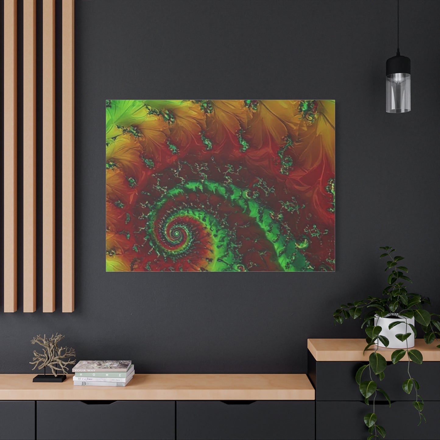 Vibrant Fractal Art Canvas - Green and Red Abstract Wall Decor